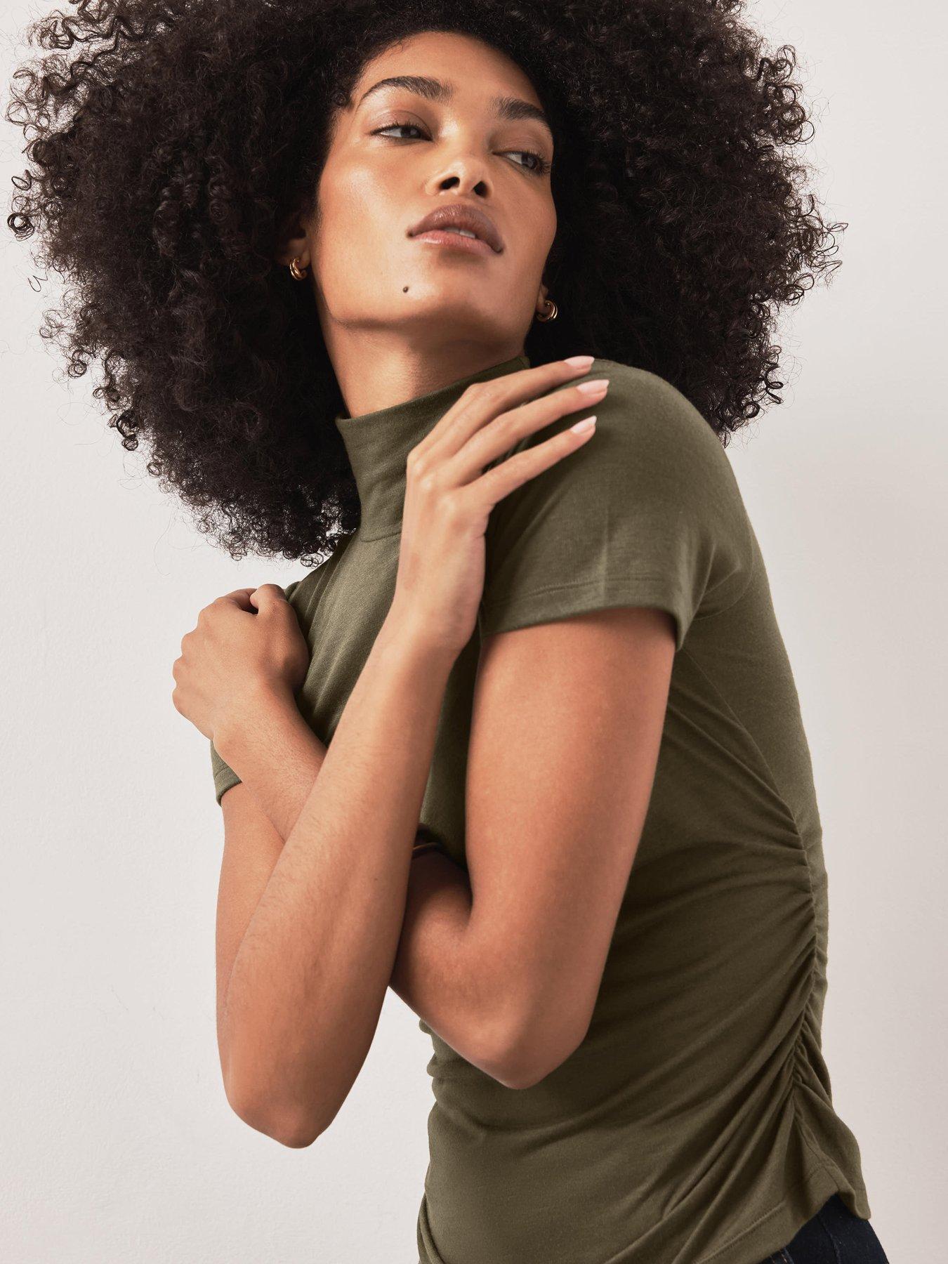 Image 3 of 6 of Mint Velvet Khaki High Neck Ruched Top