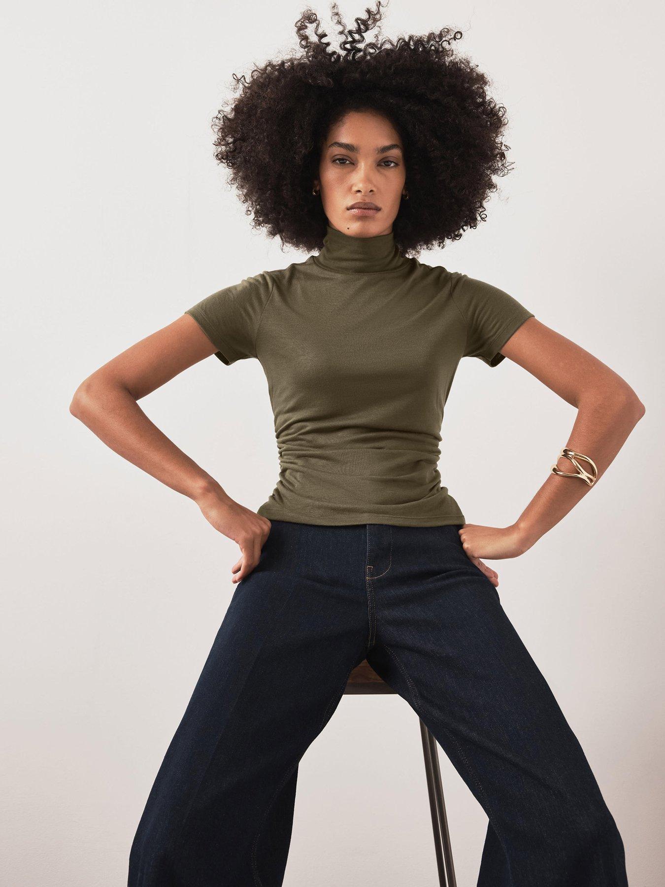 Image 4 of 6 of Mint Velvet Khaki High Neck Ruched Top