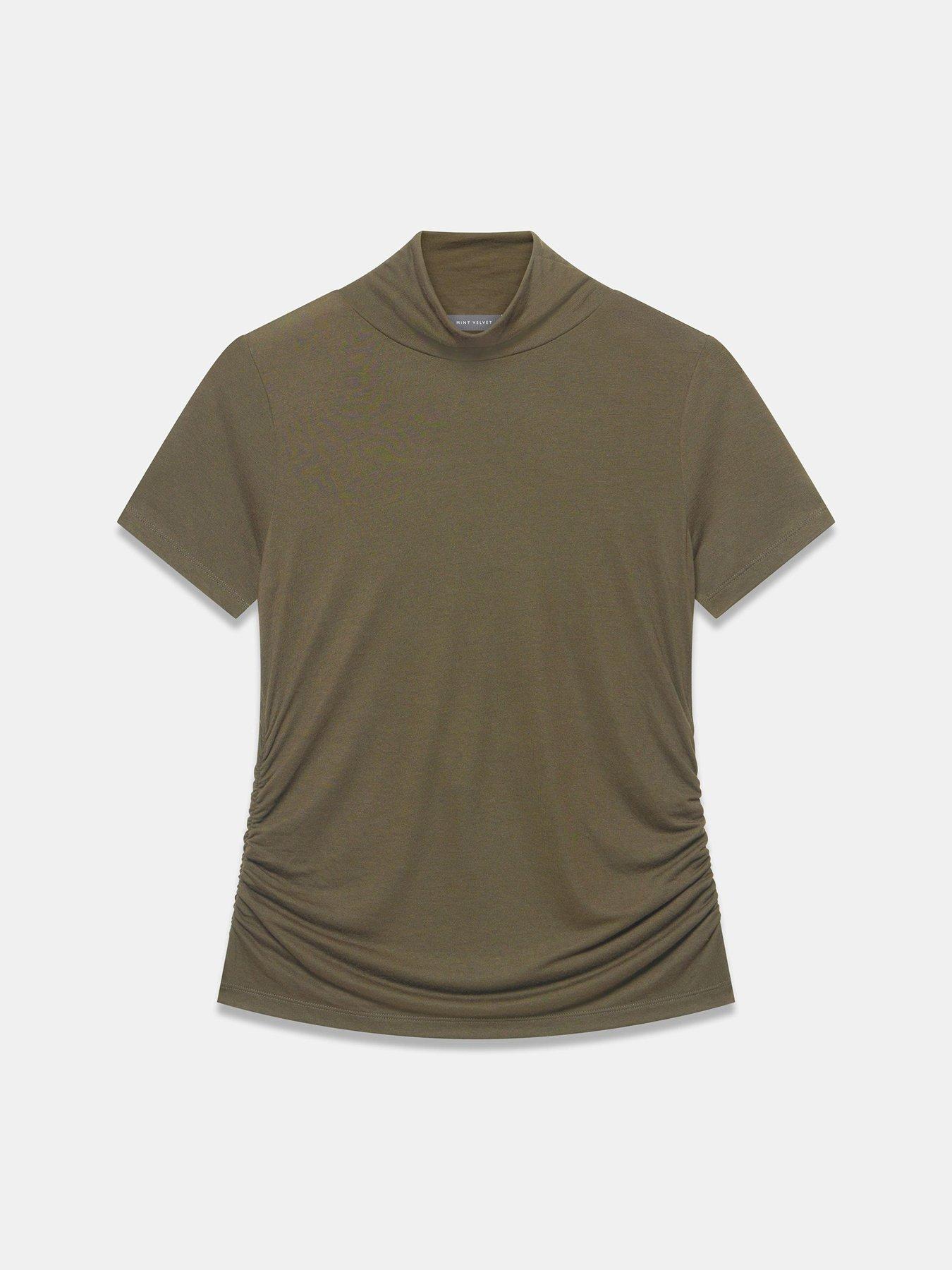 Image 5 of 6 of Mint Velvet Khaki High Neck Ruched Top
