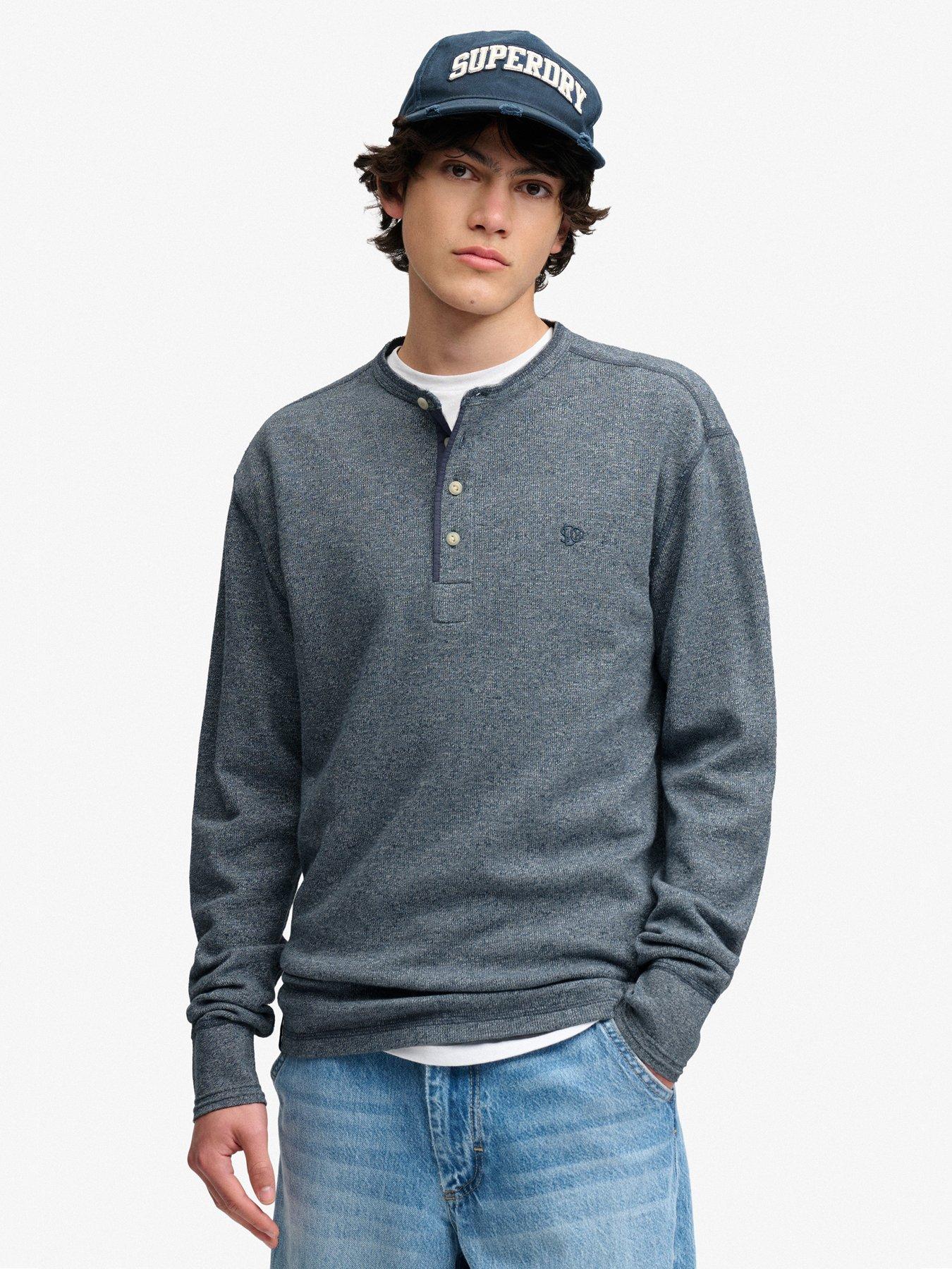Superdry Men's Blue Mini Slub Waffle Long Sleeve Grandad T-Shirt - Image 3