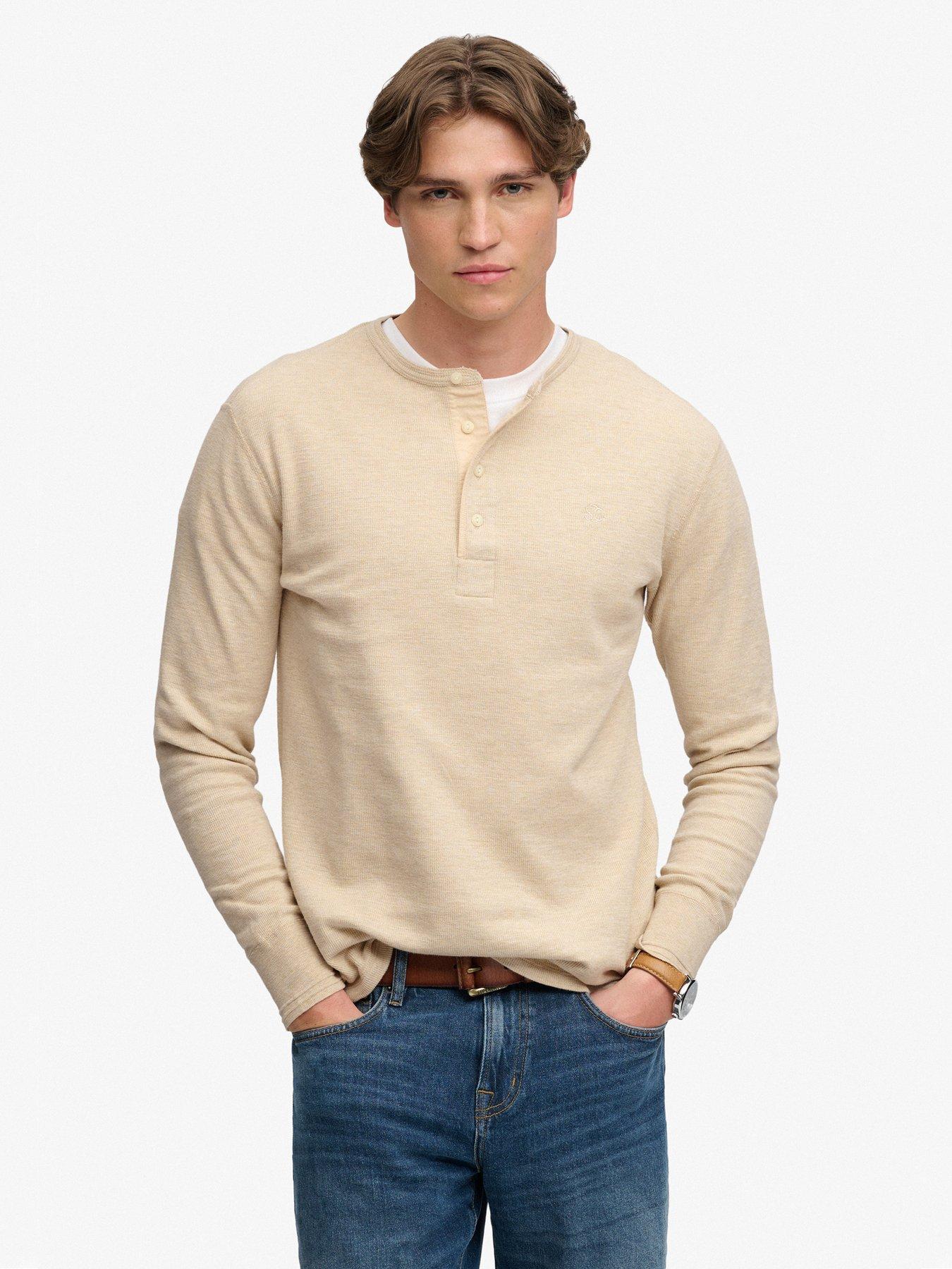 Superdry Beige Long Sleeve T-Shirt Slub Waffle Grandad - Image 2