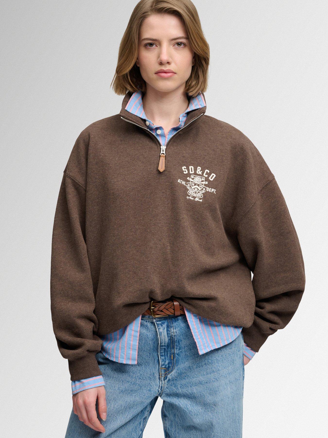 Superdry Women's Dark Brown Country Club Half Zip Sweat Top - Image 3