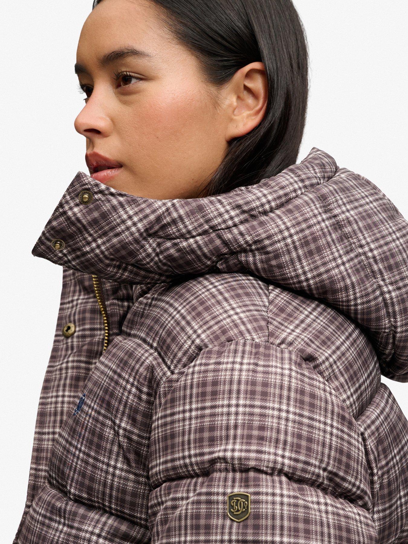 Image 4 of 7 of Superdry Superdry Premium Printed Check Puffer - Brown