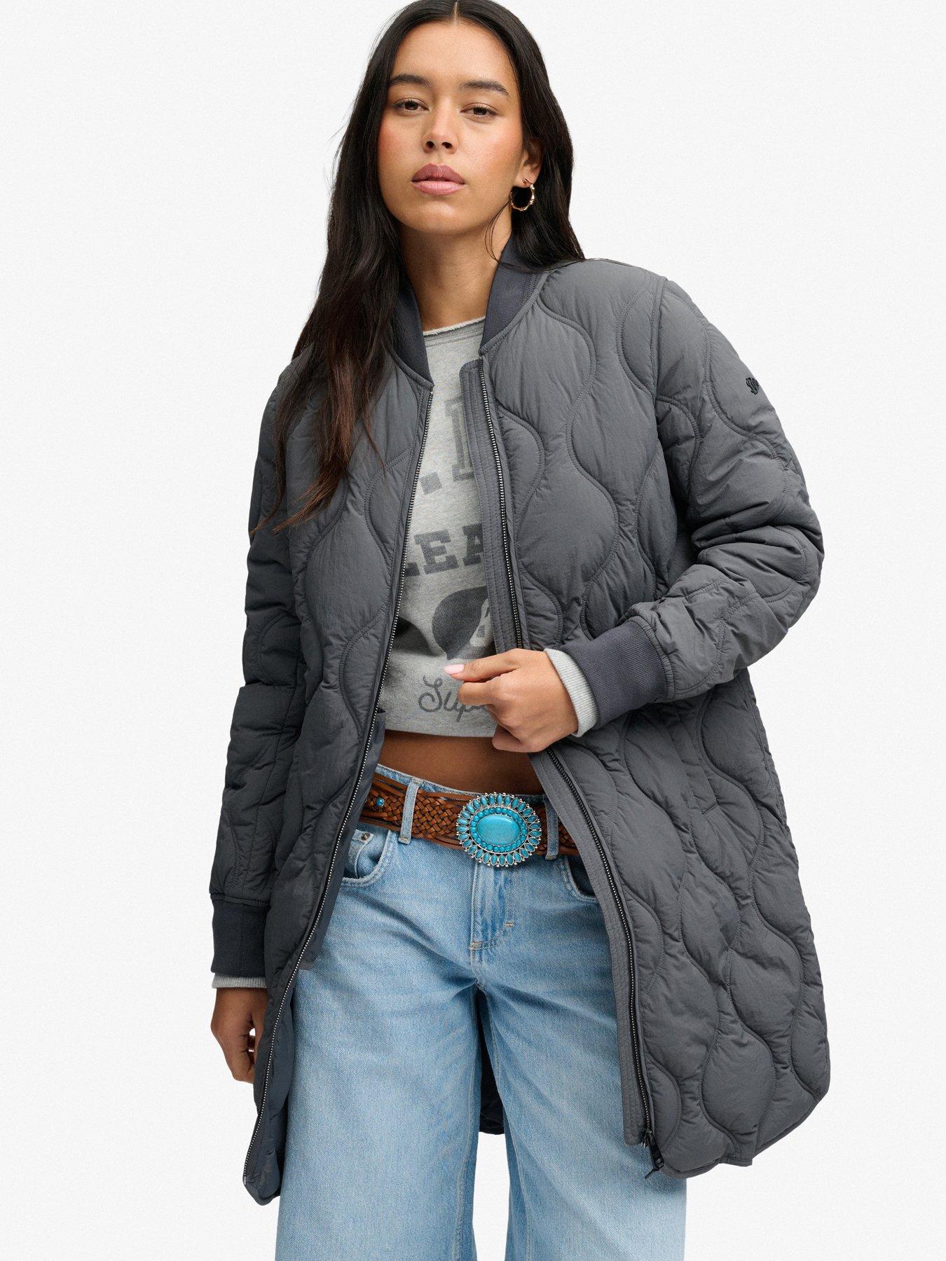 Image 1 of 7 of Superdry Superdry Long Onion Quilt Liner Jacket - Black