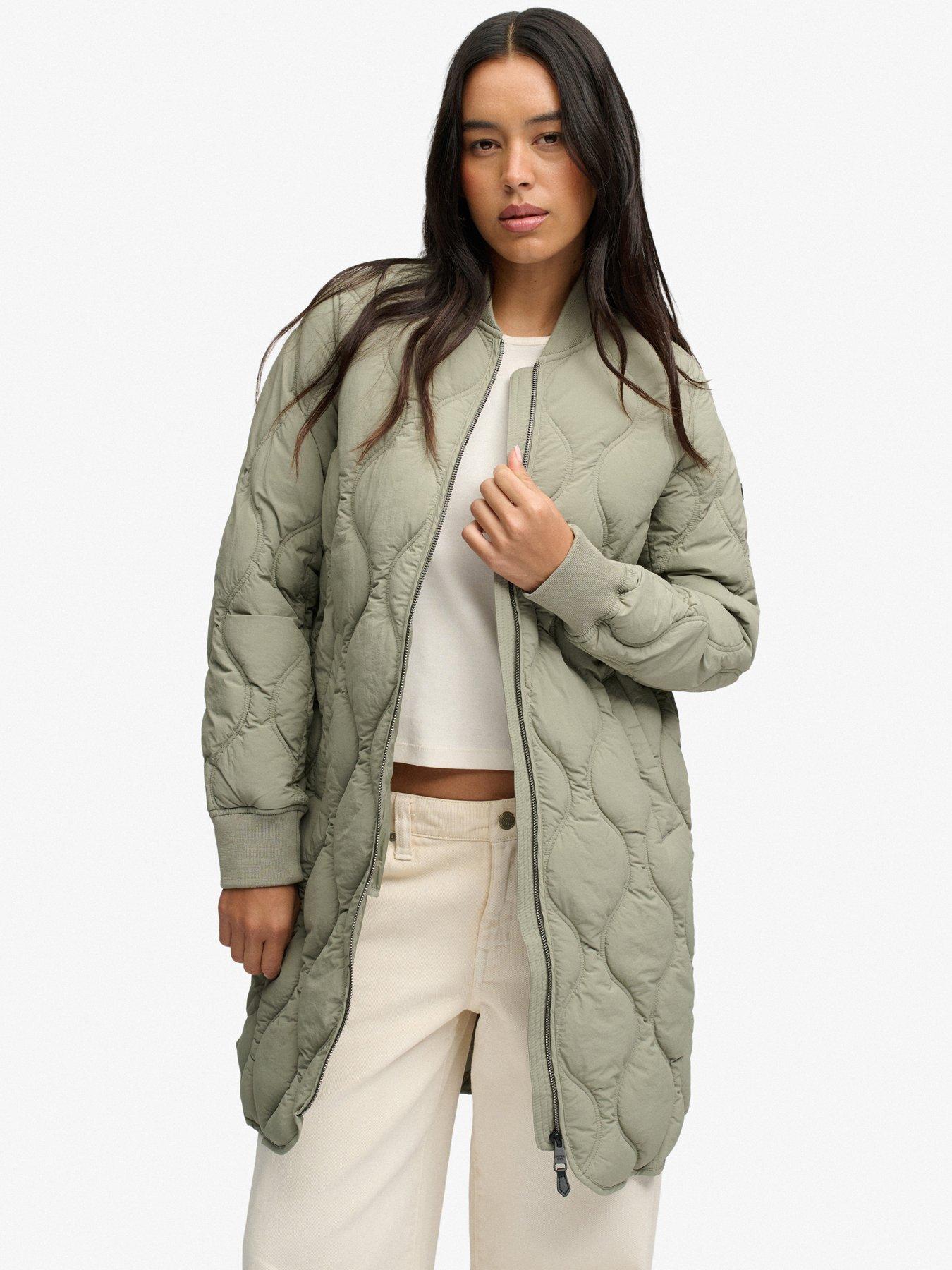 Image 1 of 6 of Superdry Superdry Long Onion Quilt Liner Jacket - Green