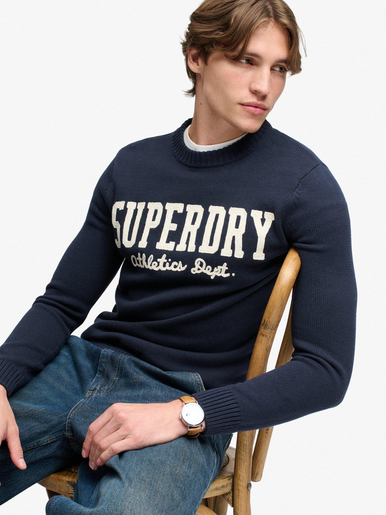 Image 4 of 7 of Superdry Mens Applique Graphic Slim Fit Jumper - Navy