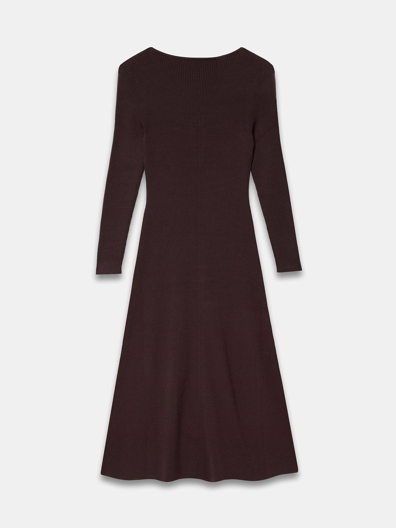 Image 6 of 6 of Mint Velvet Brown Zip Front Midi Dress