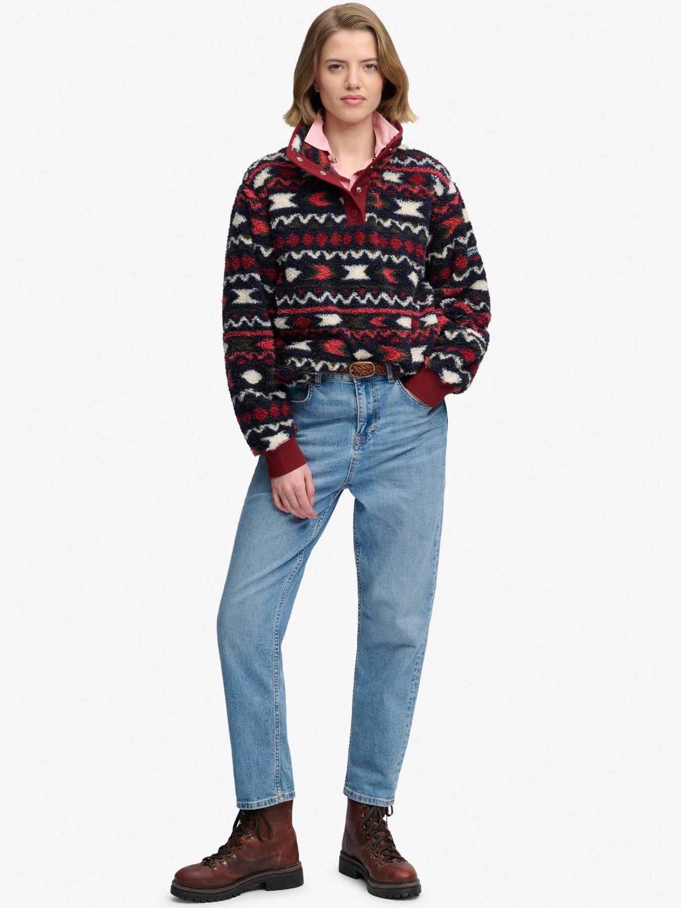 Image 3 of 7 of Superdry Womens Super Soft Printed Half Button Fleece Sweatshirt - Red