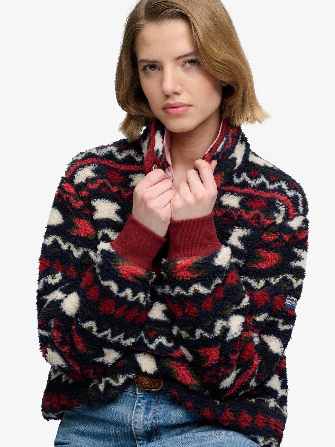 Image 4 of 7 of Superdry Womens Super Soft Printed Half Button Fleece Sweatshirt - Red