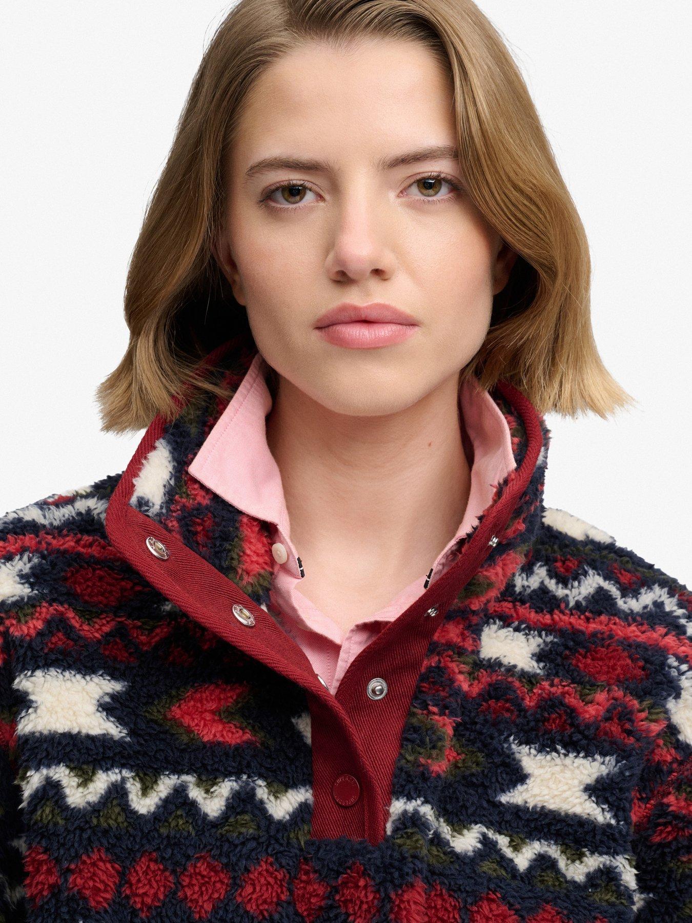 Image 5 of 7 of Superdry Womens Super Soft Printed Half Button Fleece Sweatshirt - Red