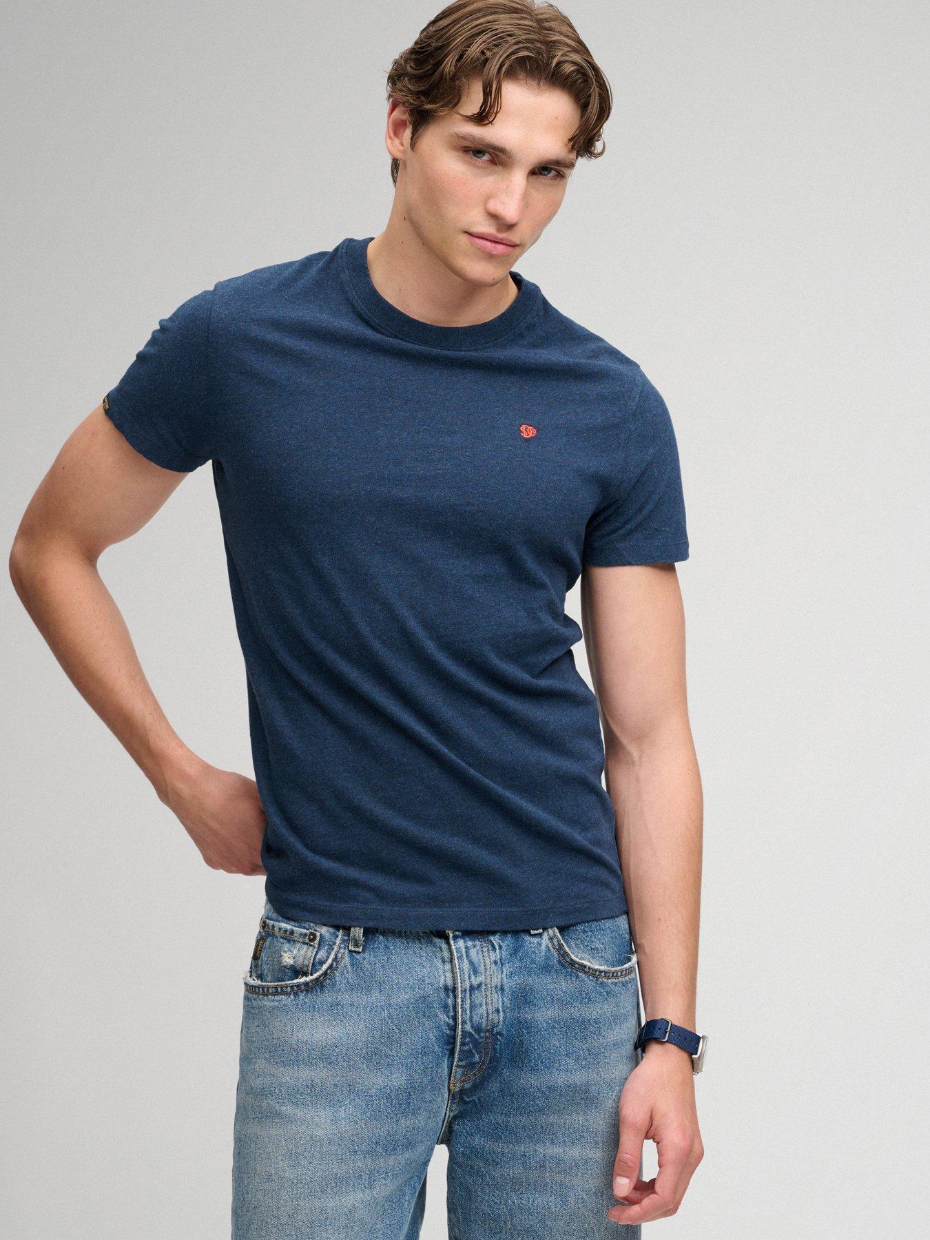 Superdry Essential SDC0 Logo EMB T-Shirt, Deep Sea Blue Marl/Orange - XL - Image 4