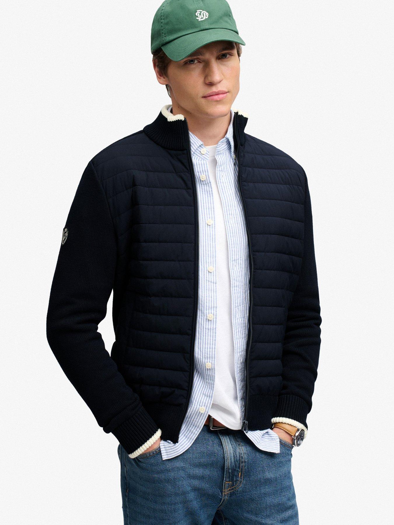 Superdry Mens Straight Baffle Hybrid Jacket, Navy, Size M, Men