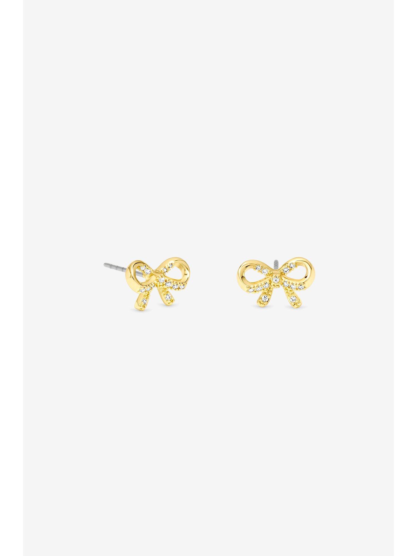 Image 2 of 2 of Jon Richard Burgundy Xmas Cracker - Gold Bow Stud Earrings