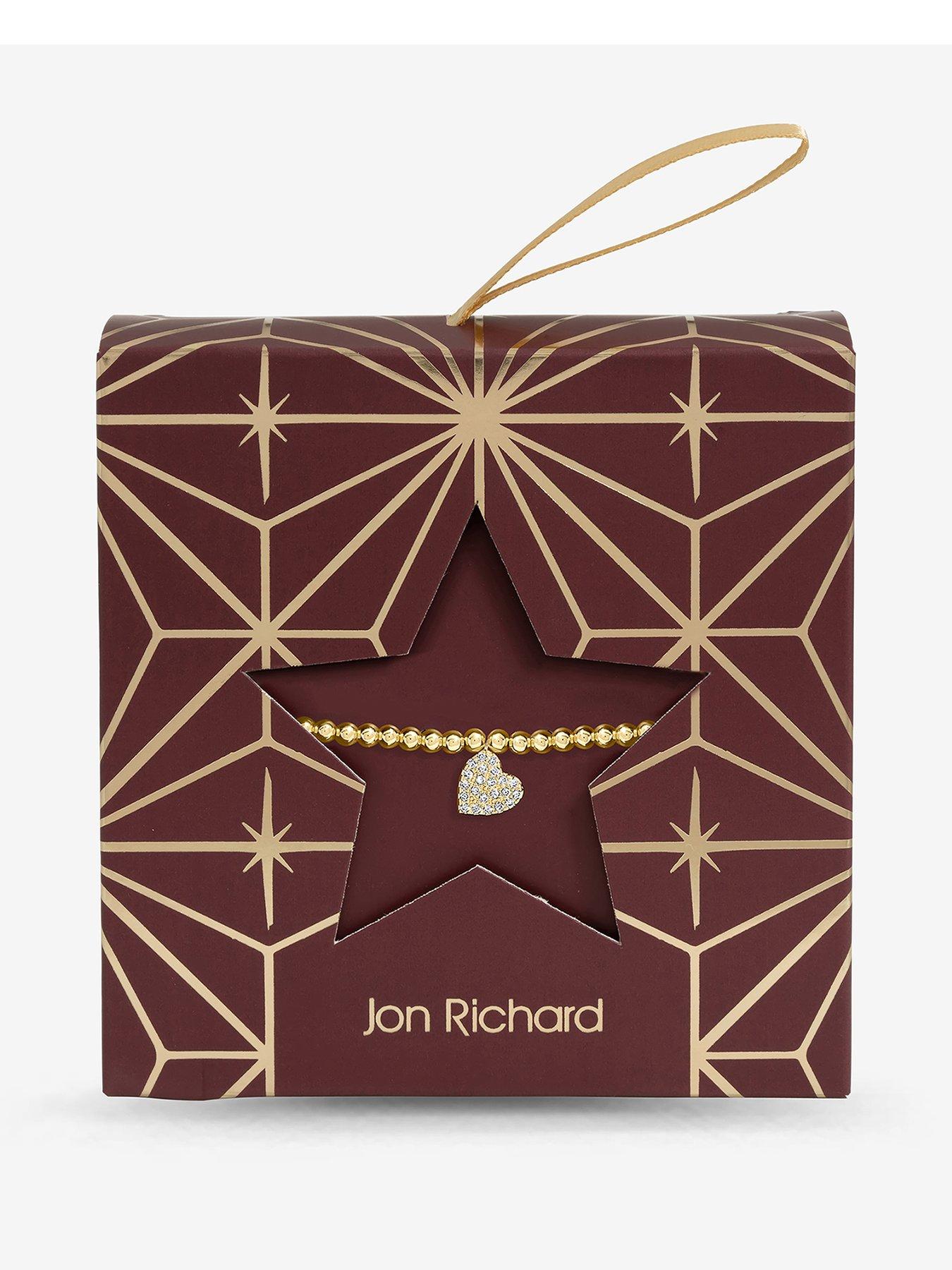 Image 1 of 2 of Jon Richard Burgundy Xmas Hanging Gift - Gold Pave Heart Stretch Bracelet