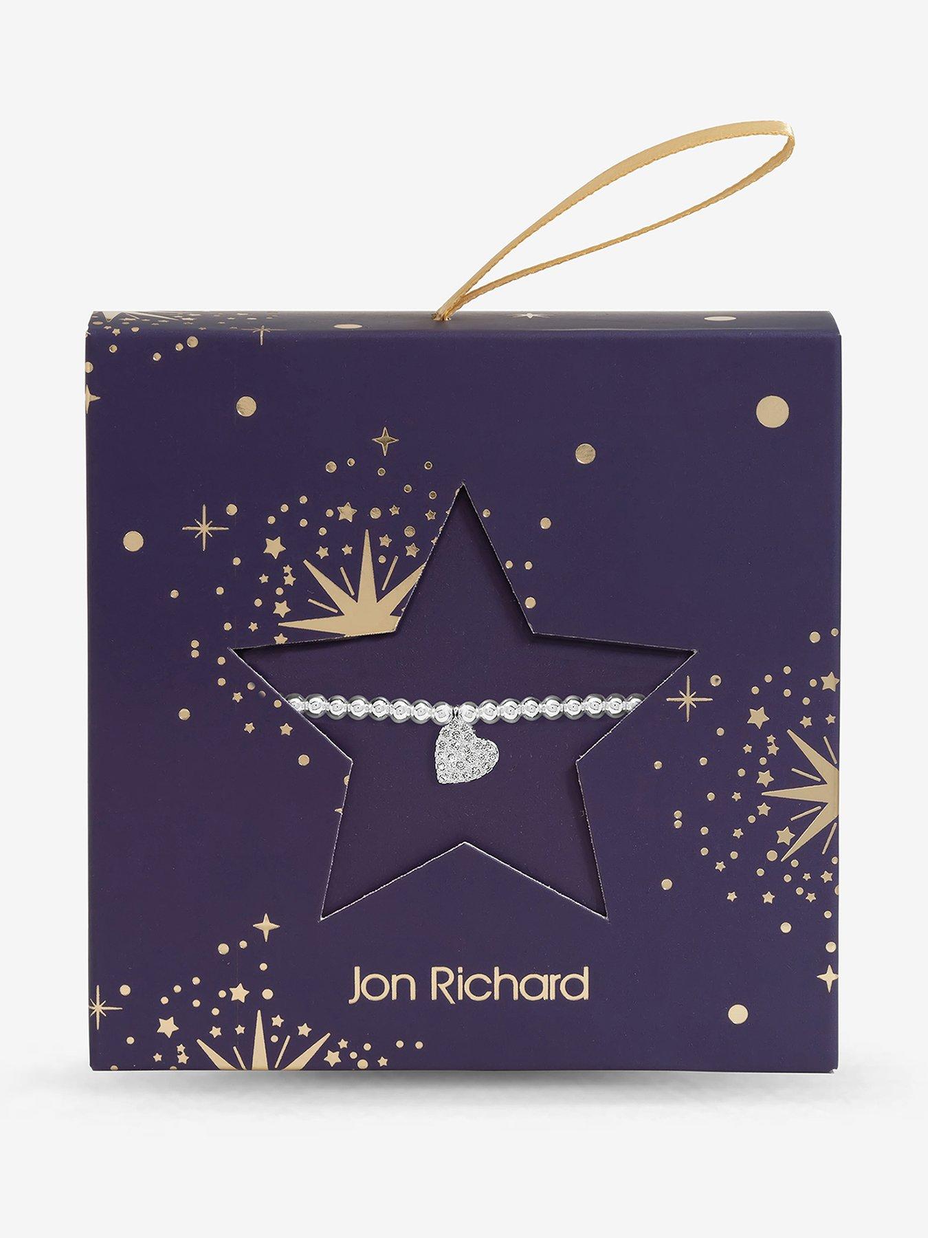 Image 1 of 1 of Jon Richard Navy Xmas Hanging Gift - Silver Pave Heart Stretch Bracelet