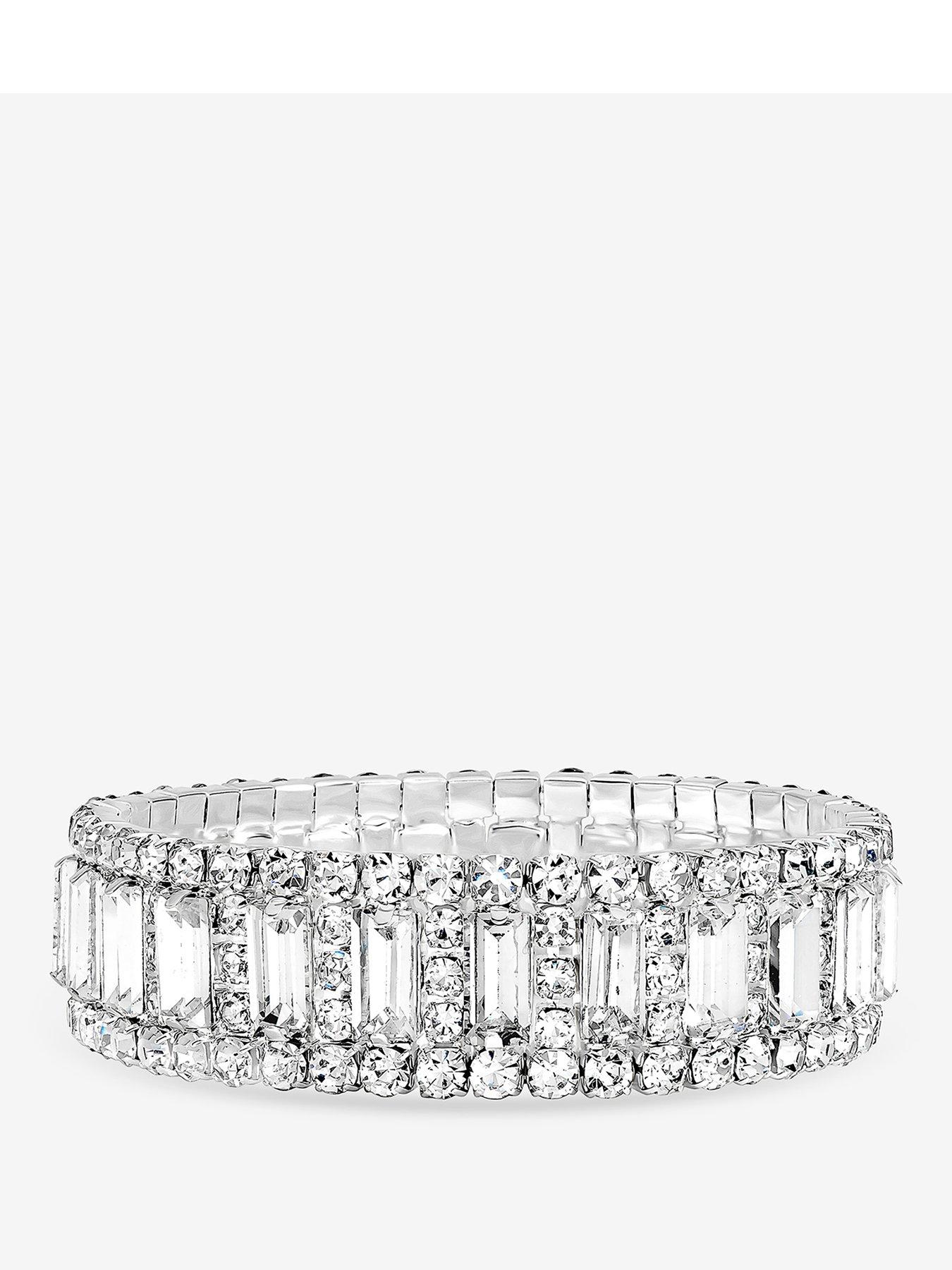Image 1 of 1 of Mood Womens Baguette Crystal Stretch Bracelet - Silver