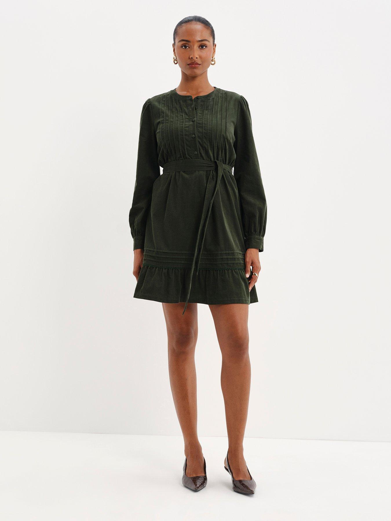 Finery Womens Marianne Tie Waist Cord Dress - Green