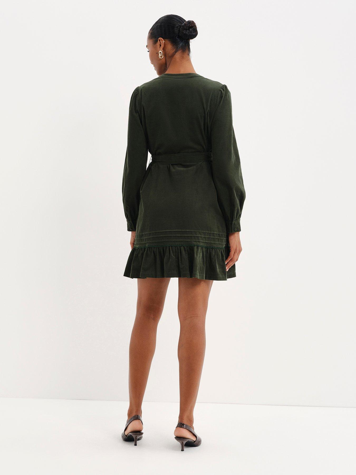 Image 2 of 7 of Finery Womens Marianne Tie Waist Cord Dress - Green