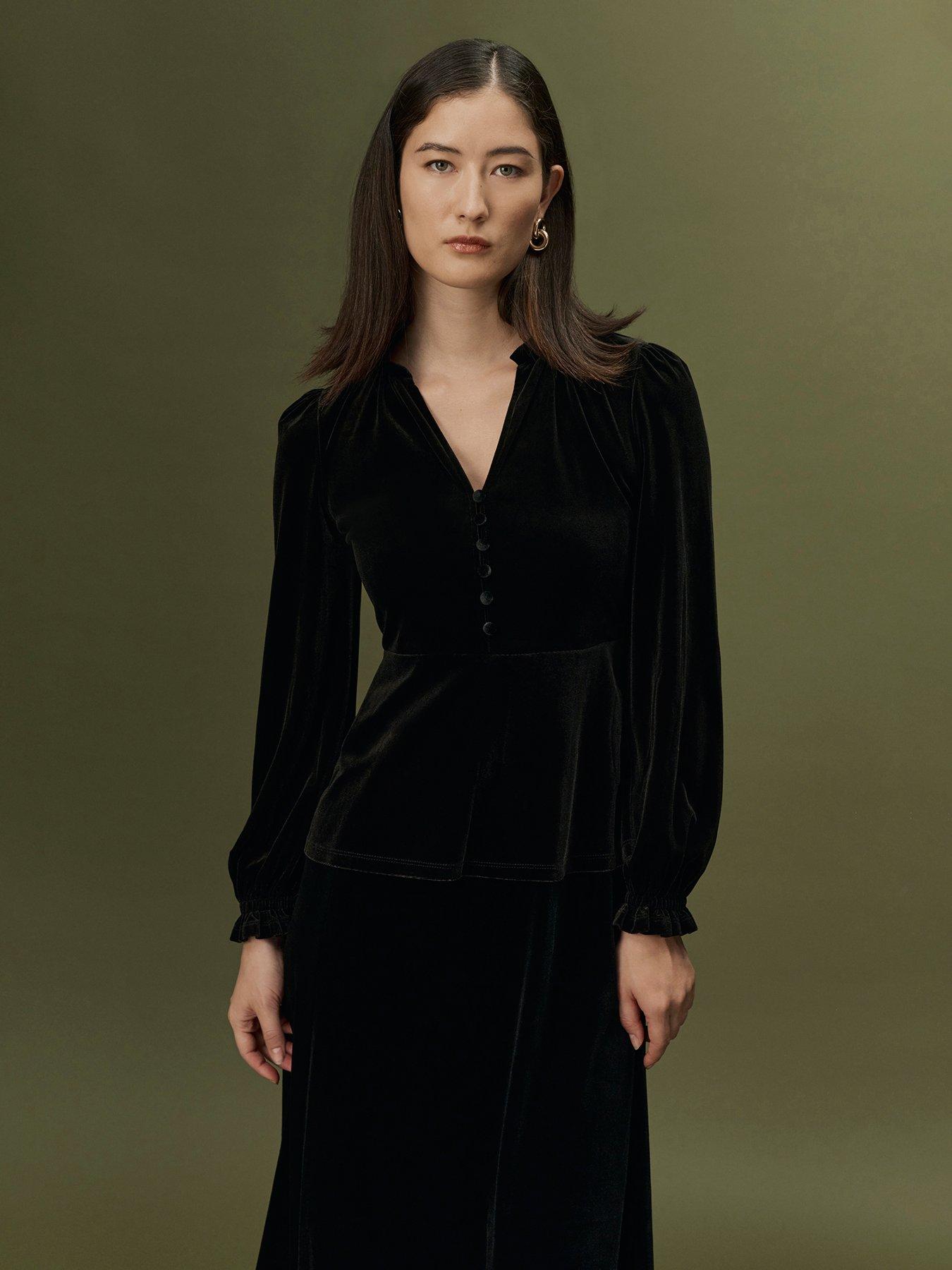 Image 1 of 7 of Ghost Womens Orla V-Neck Button Front Top - Black