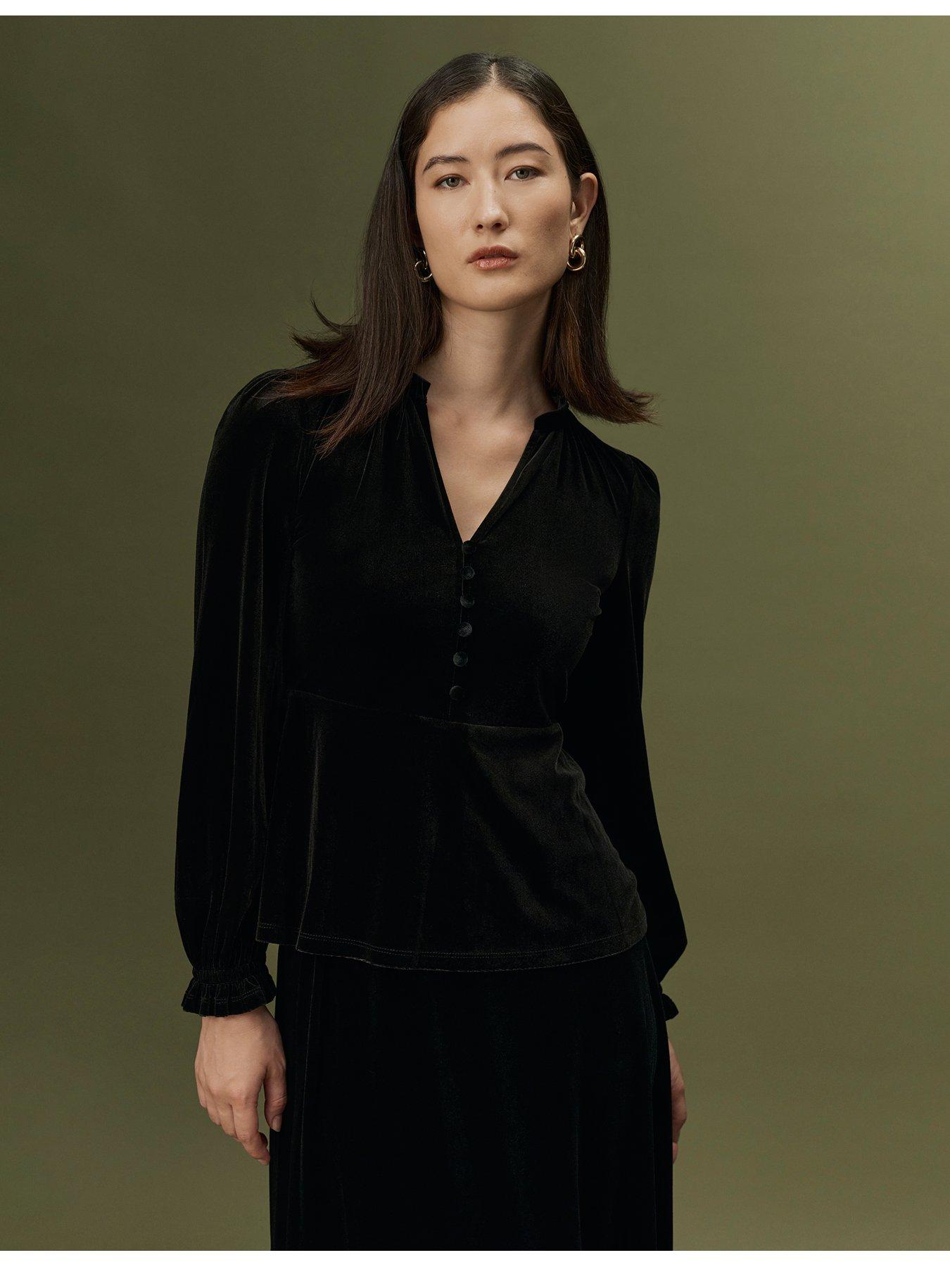Image 6 of 7 of Ghost Womens Orla V-Neck Button Front Top - Black