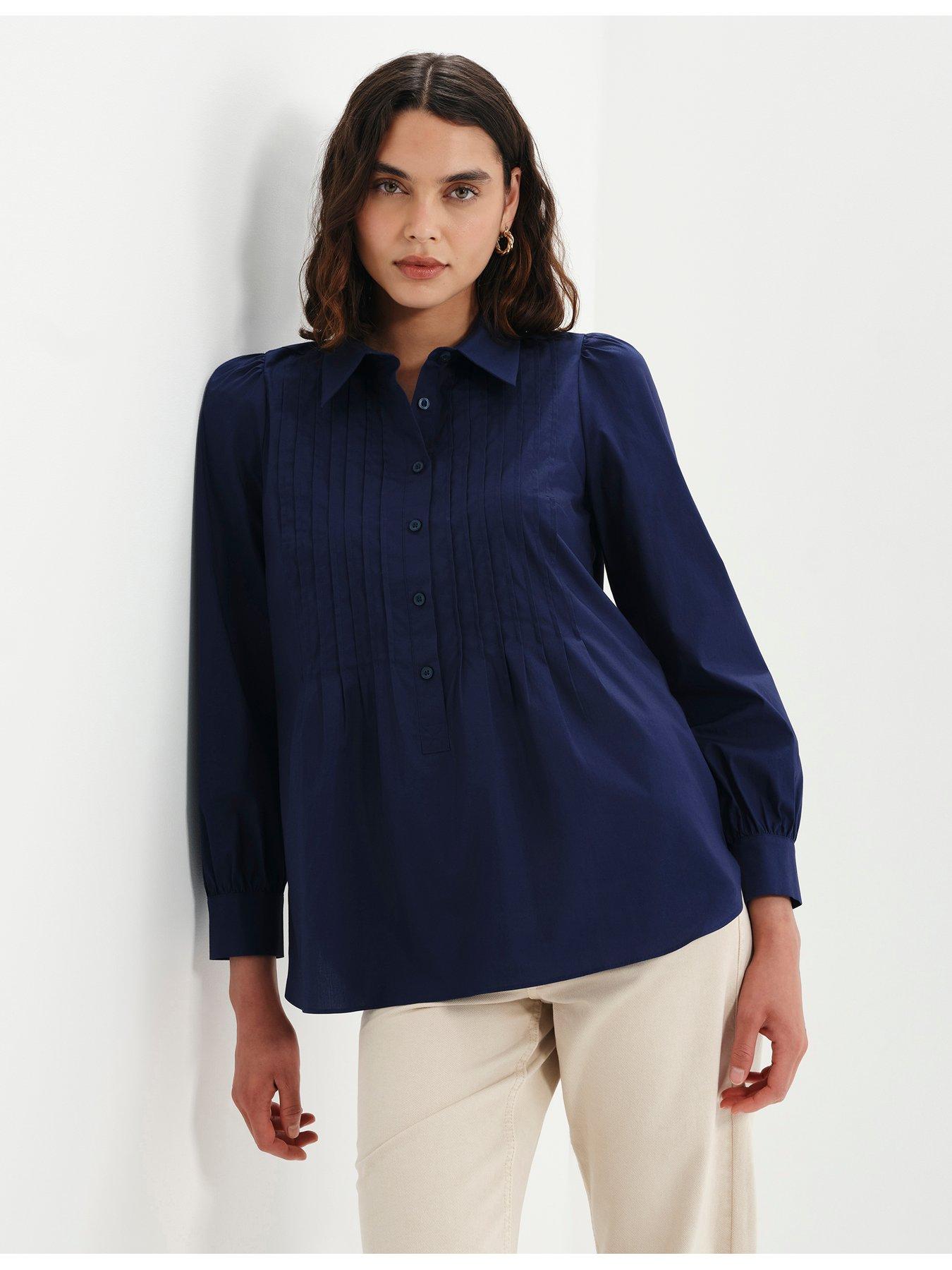 Finery Cotton Navy Mimi Shirt, Navy, Size 16, Women