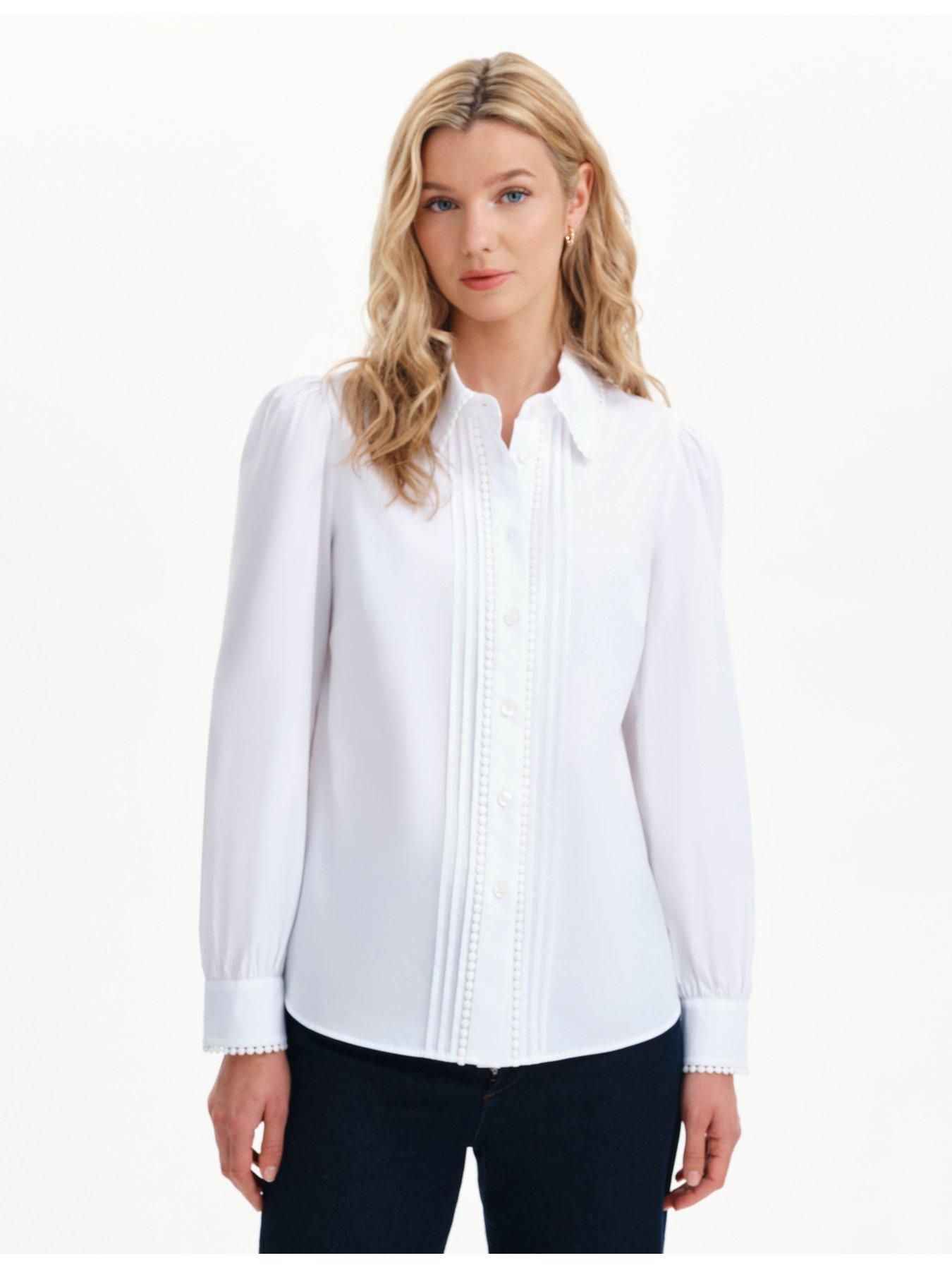 Finery Cotton White Judith Shirt, White, Size 18, Women