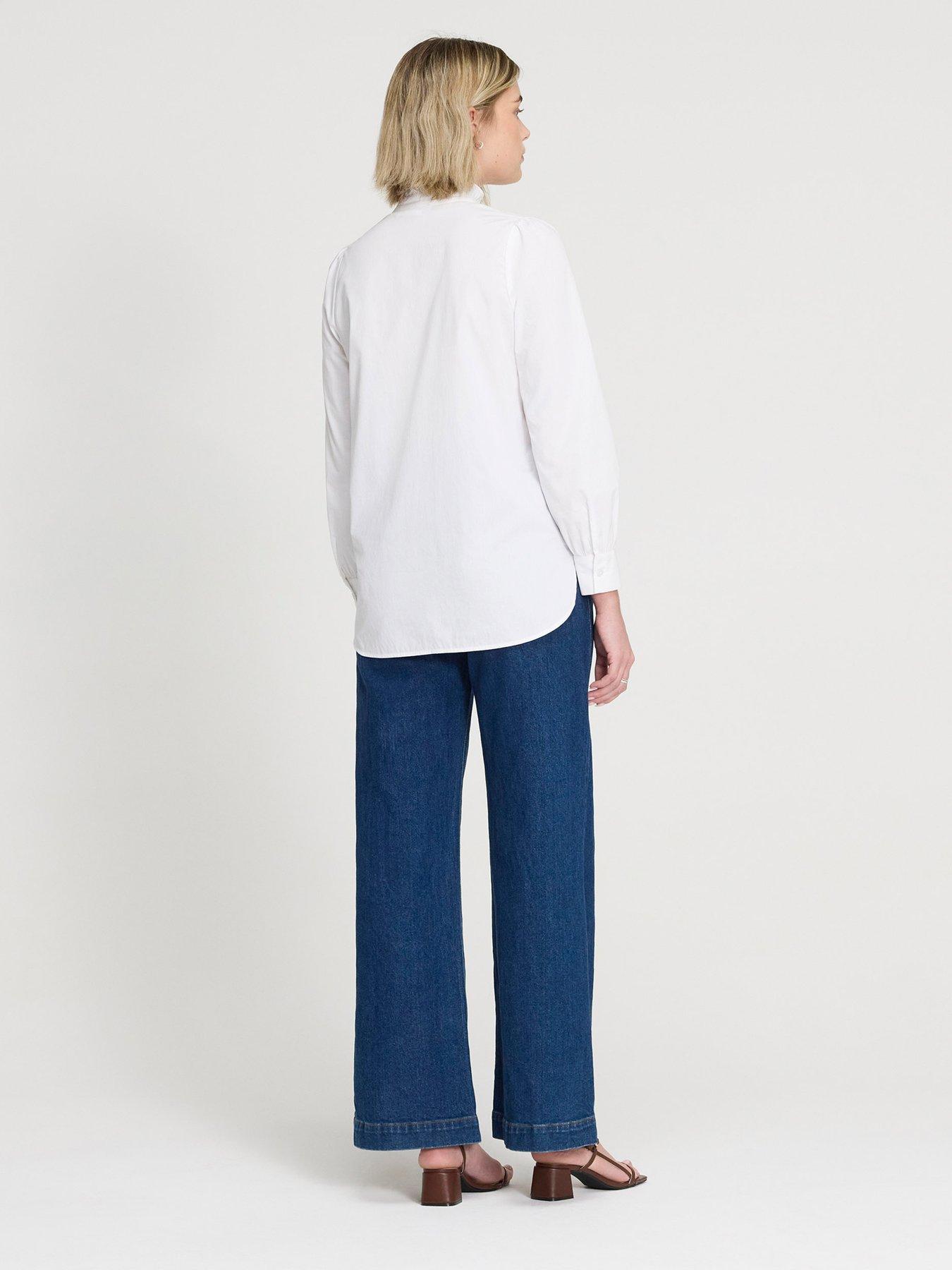 Image 2 of 6 of Finery Womens Elizabeth Frill Collar Half Placket Shirt - White