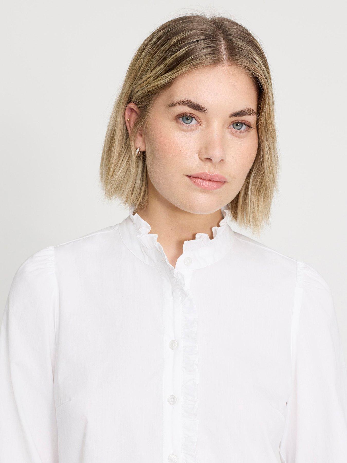 Image 4 of 6 of Finery Womens Elizabeth Frill Collar Half Placket Shirt - White