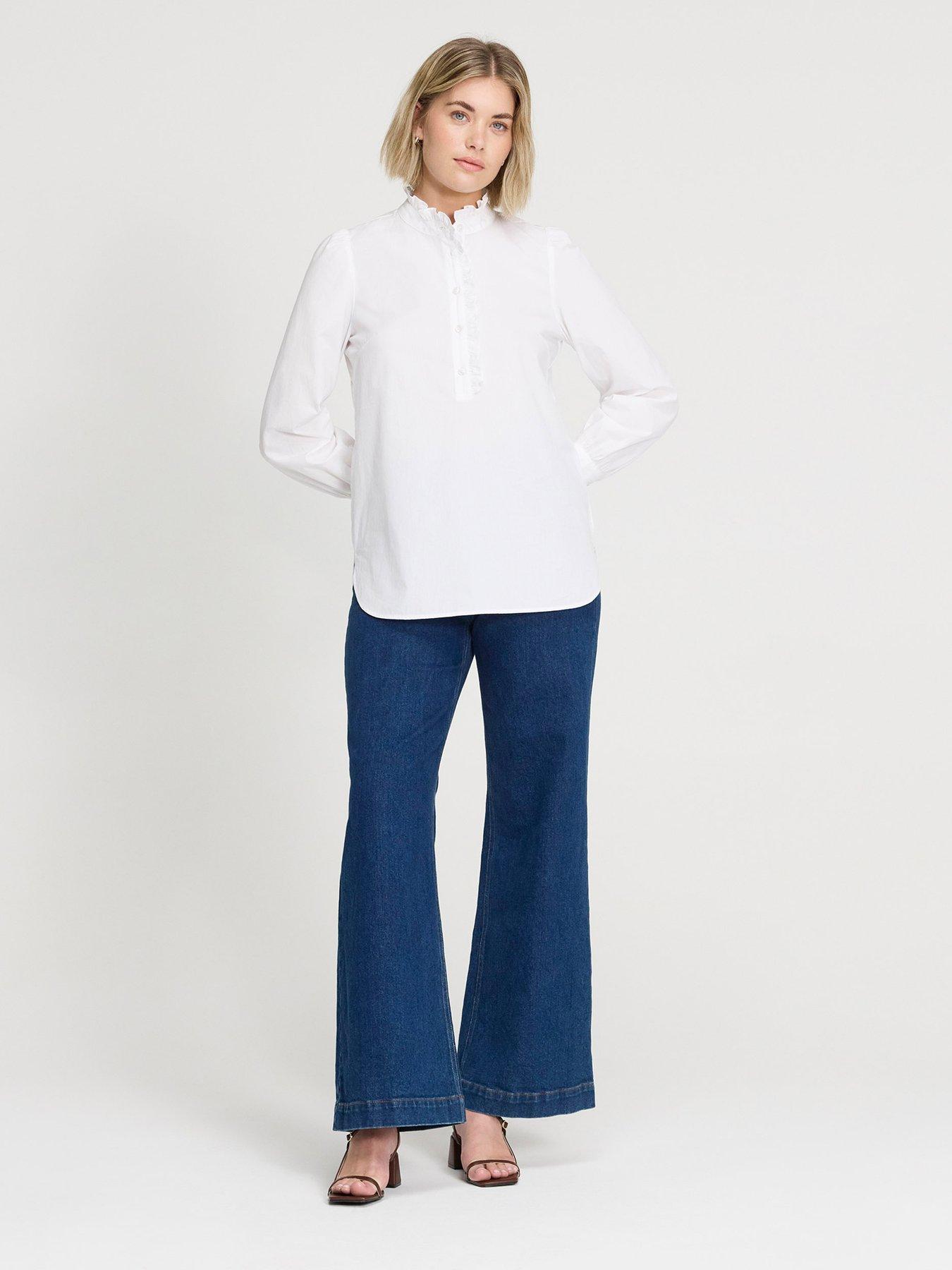 Image 5 of 6 of Finery Womens Elizabeth Frill Collar Half Placket Shirt - White