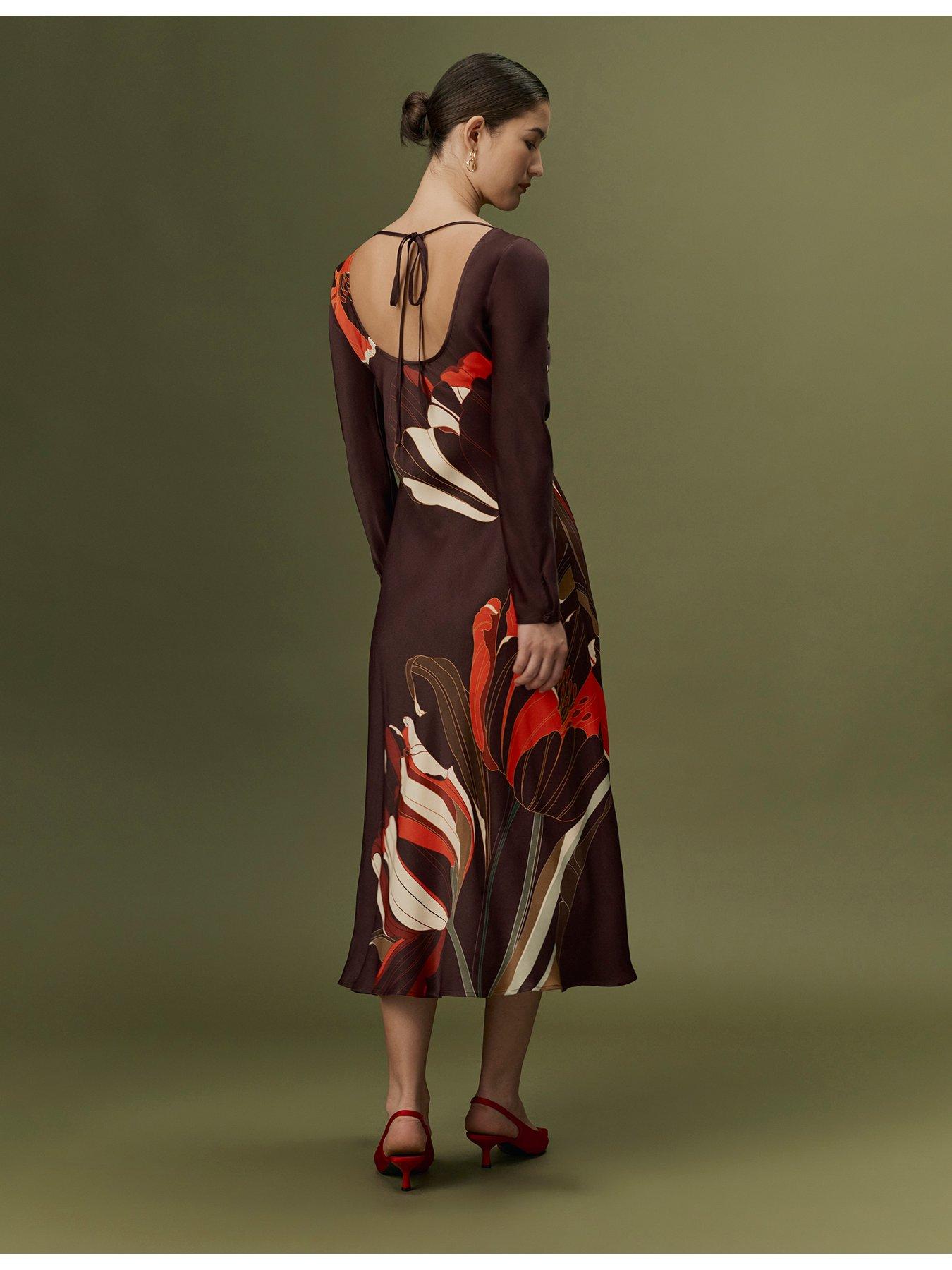 Image 2 of 7 of Ghost Burgundy Linear Floral Gigi Dress