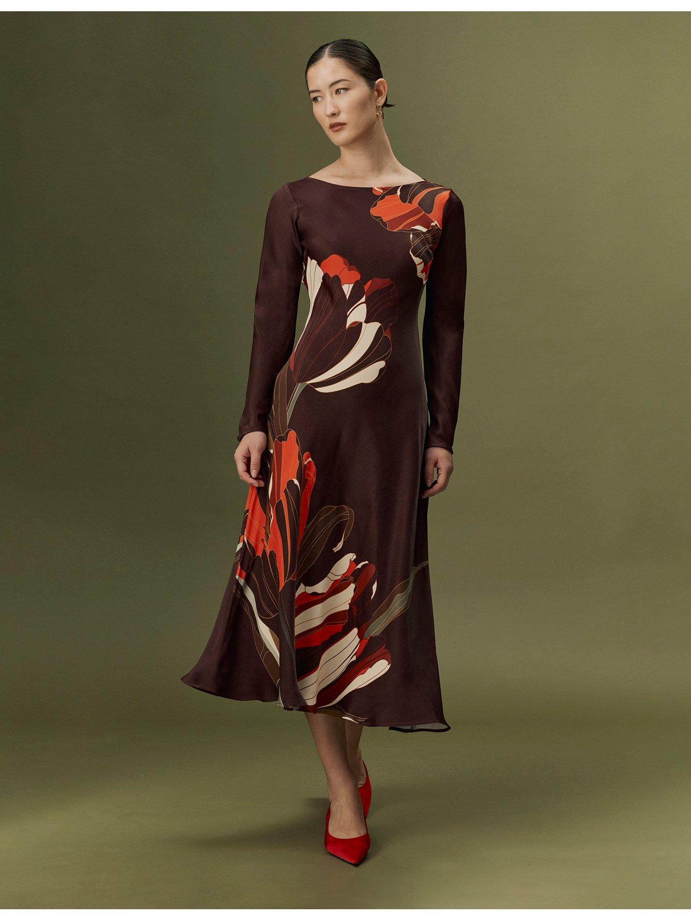 Image 3 of 7 of Ghost Burgundy Linear Floral Gigi Dress