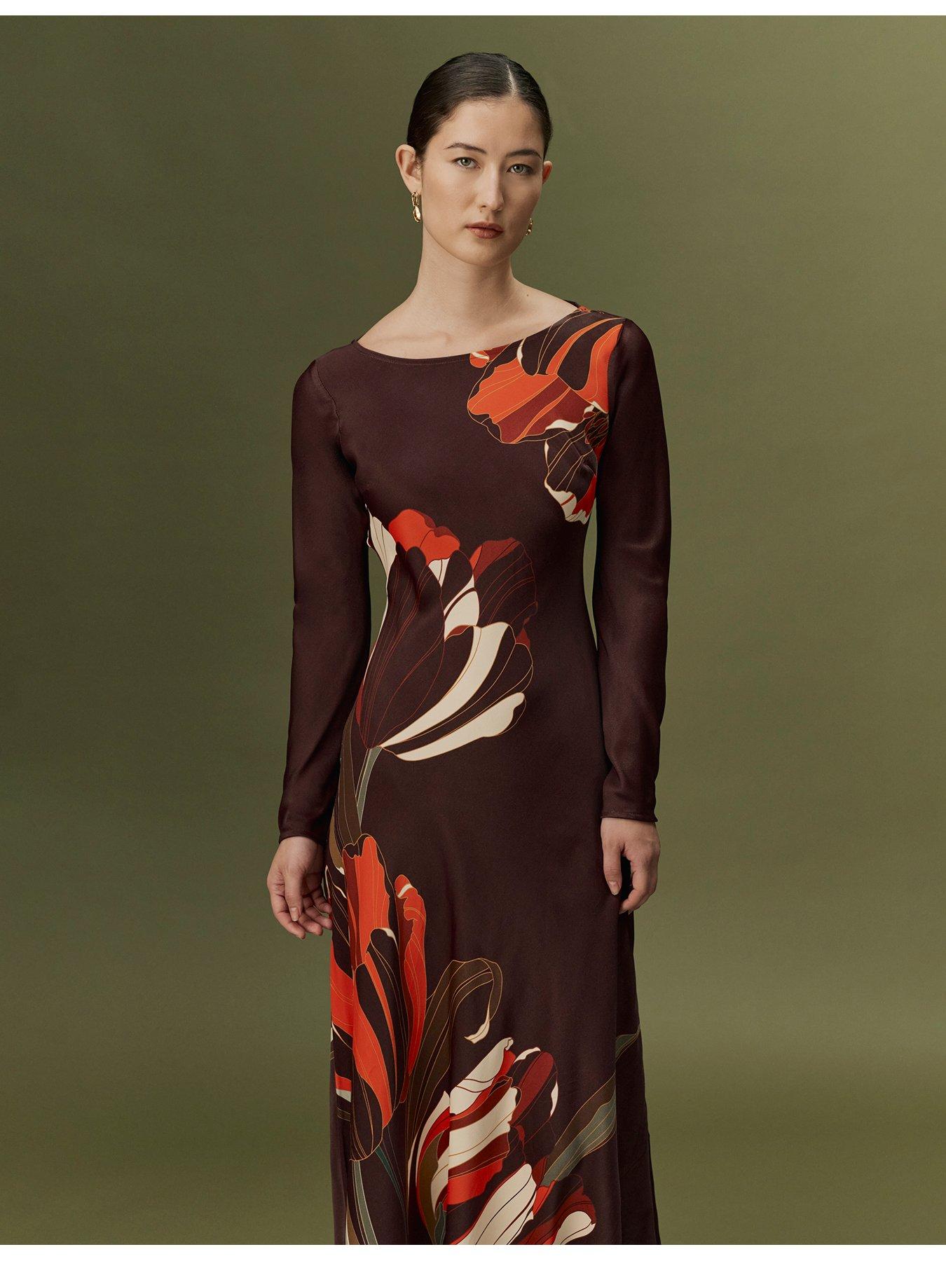 Image 4 of 7 of Ghost Burgundy Linear Floral Gigi Dress