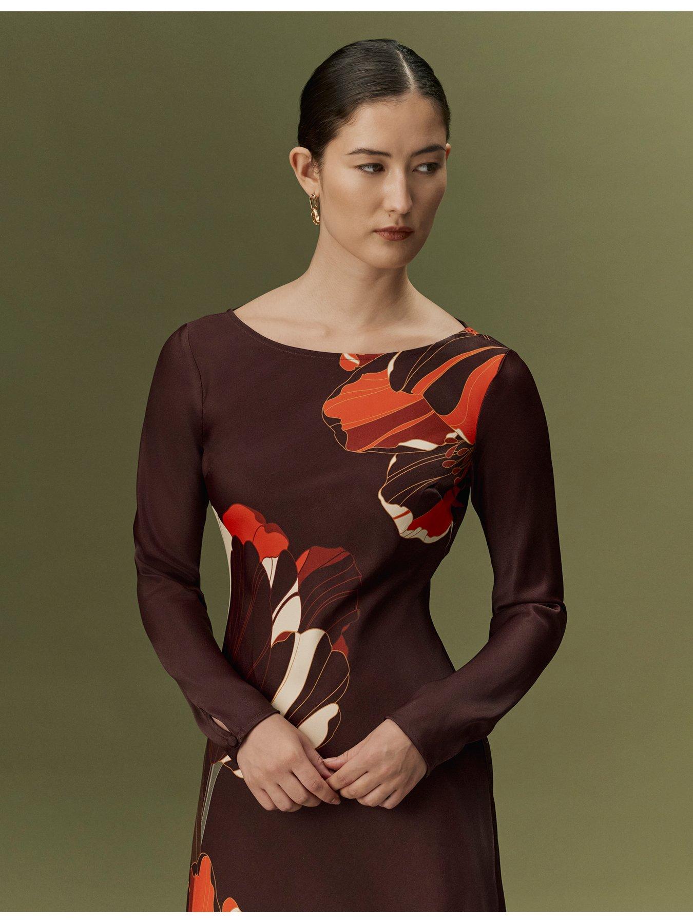 Image 5 of 7 of Ghost Burgundy Linear Floral Gigi Dress