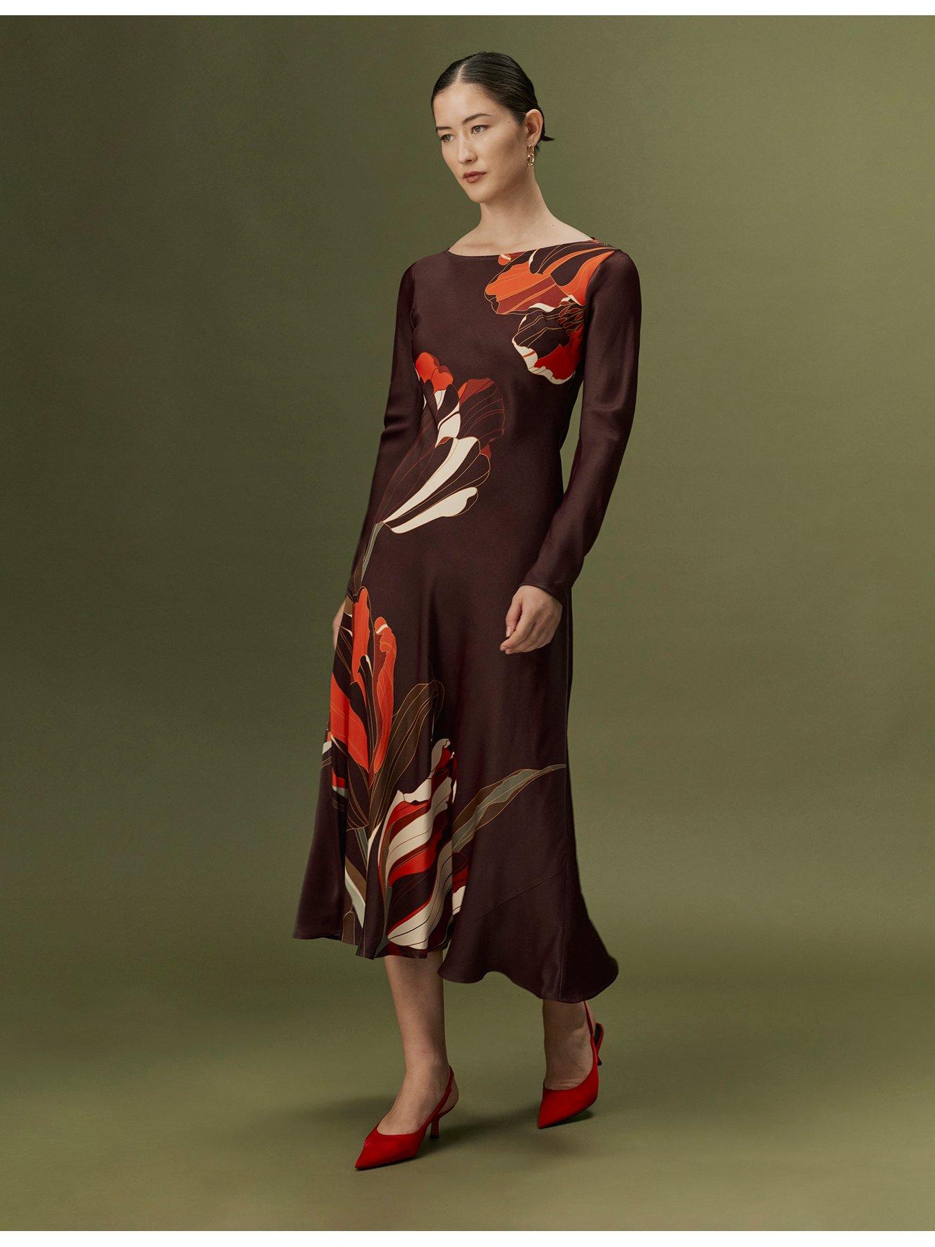 Image 6 of 7 of Ghost Burgundy Linear Floral Gigi Dress