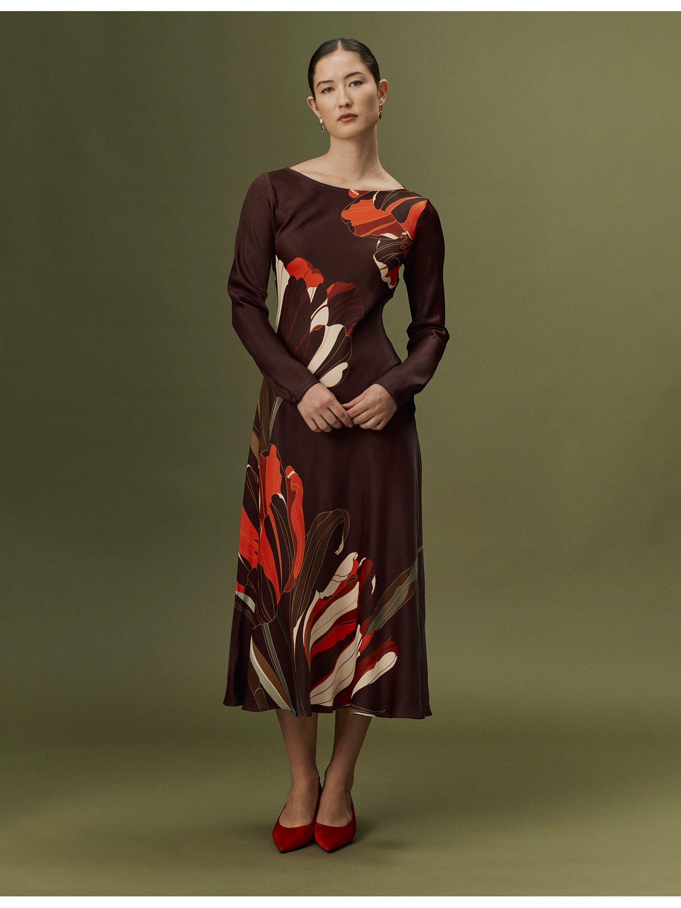 Image 7 of 7 of Ghost Burgundy Linear Floral Gigi Dress