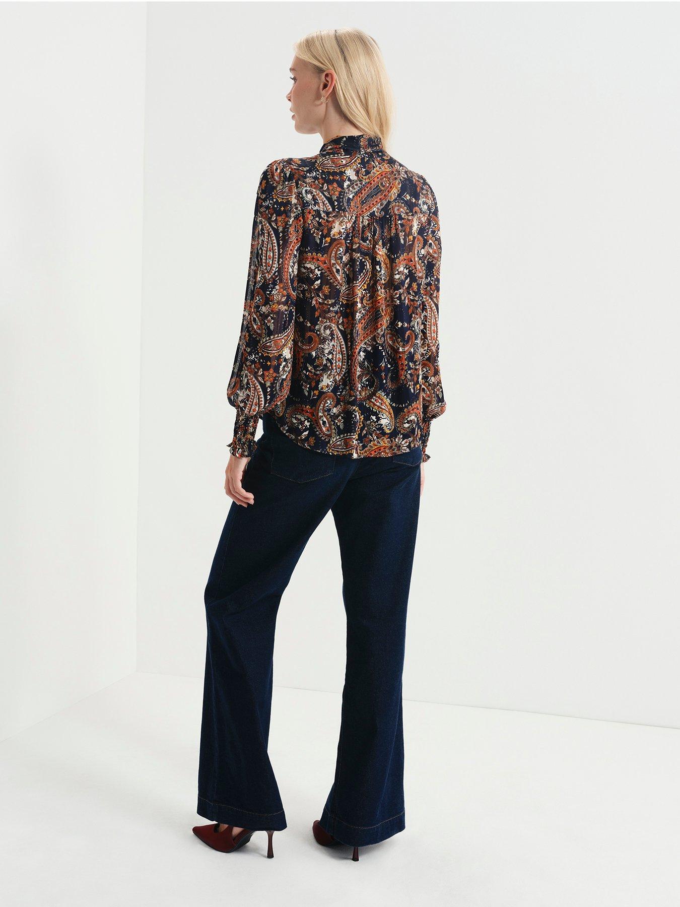 Image 2 of 7 of Finery Womens Mavis Tie-Neck Satin Stripe Top - Multi