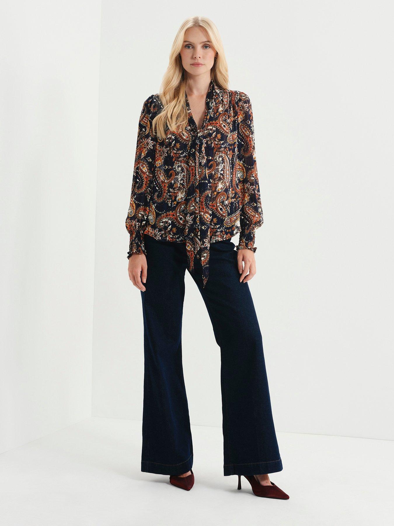 Image 4 of 7 of Finery Womens Mavis Tie-Neck Satin Stripe Top - Multi