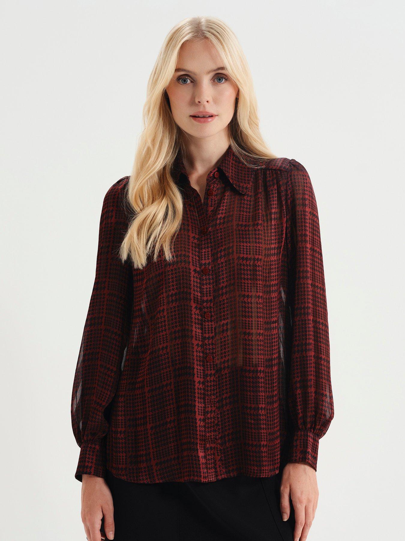 Image 1 of 7 of Finery Womens Melina Sheer Chiffon Satin Stripe Top - Red