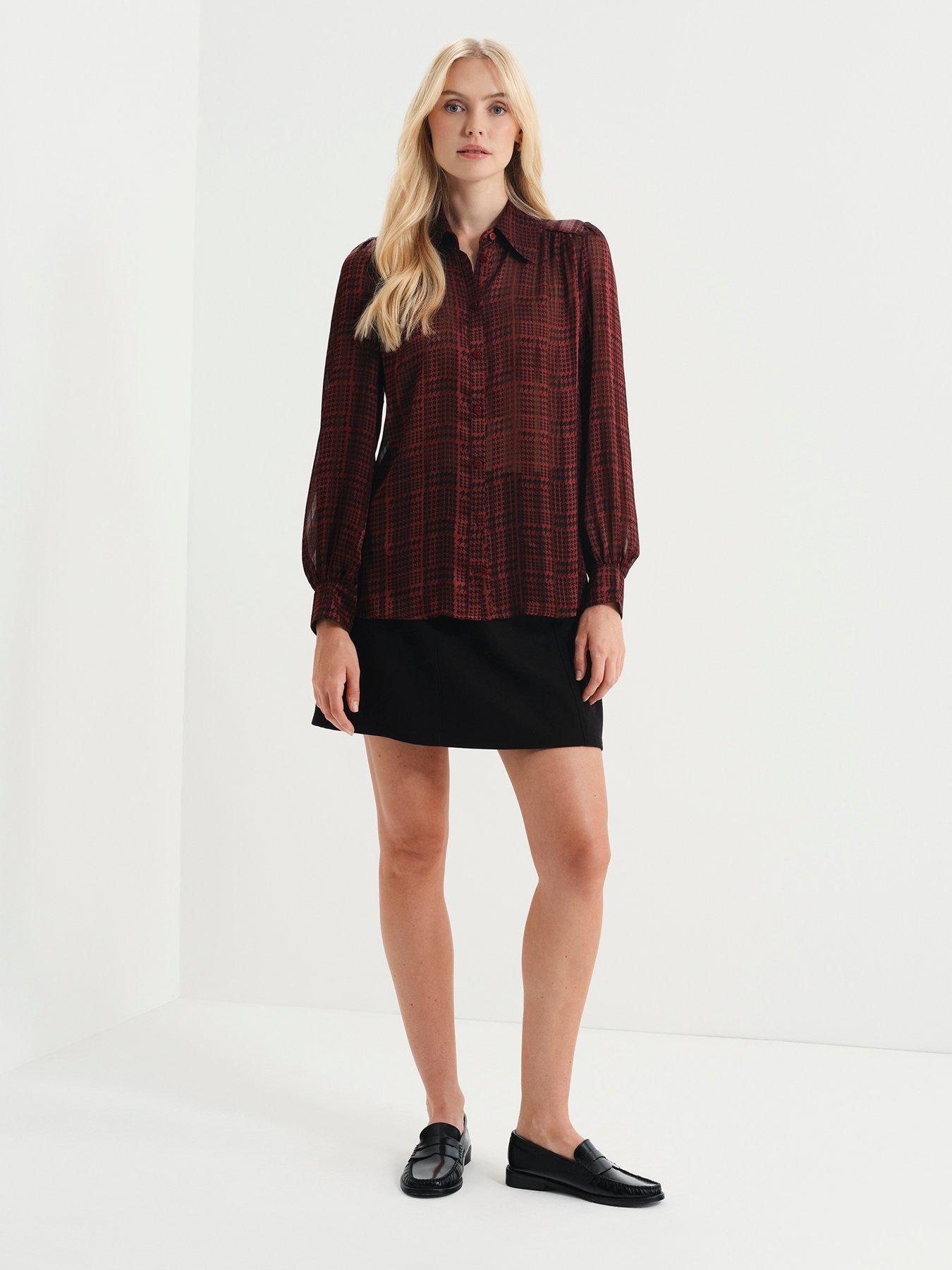 Image 3 of 7 of Finery Womens Melina Sheer Chiffon Satin Stripe Top - Red