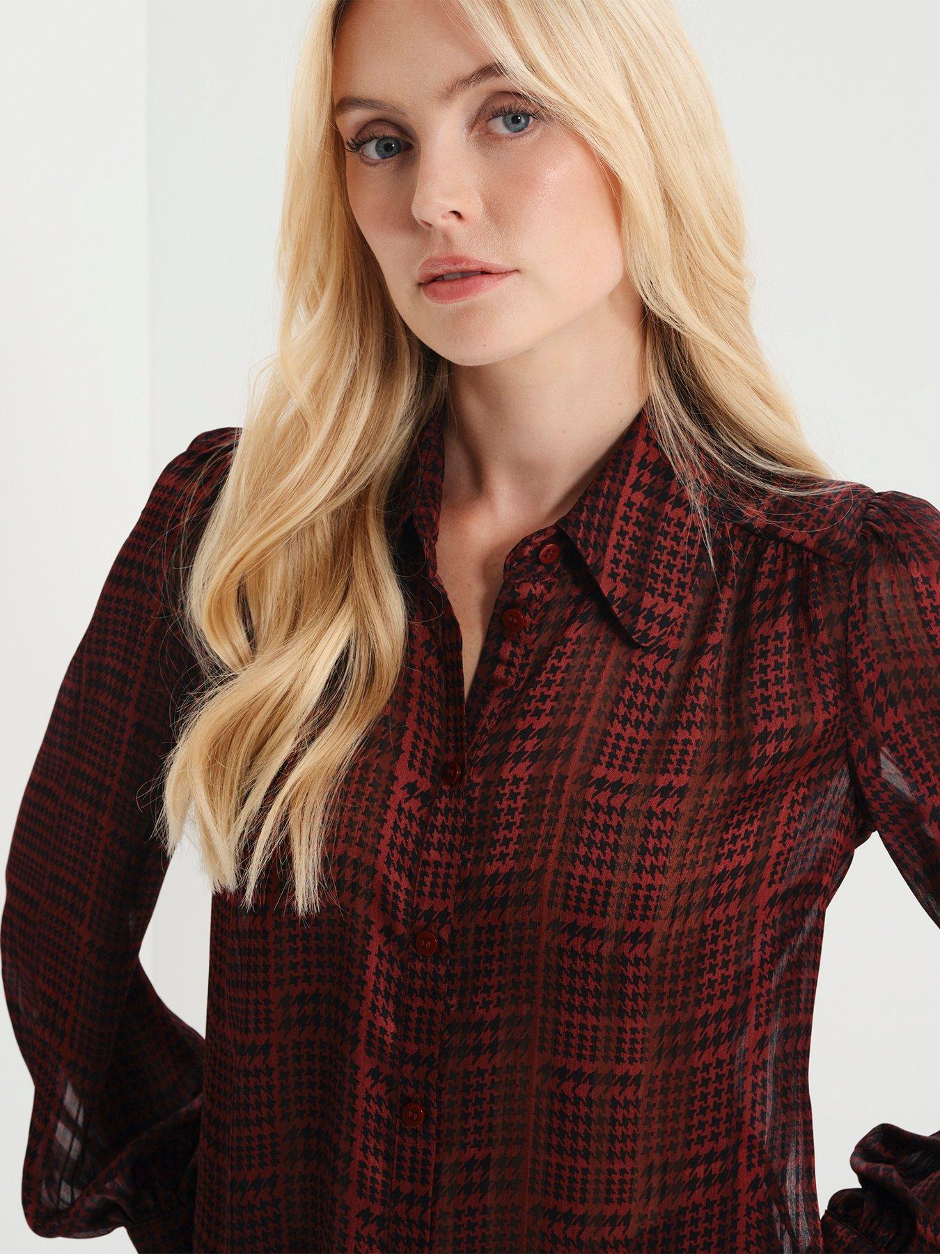 Image 5 of 7 of Finery Womens Melina Sheer Chiffon Satin Stripe Top - Red