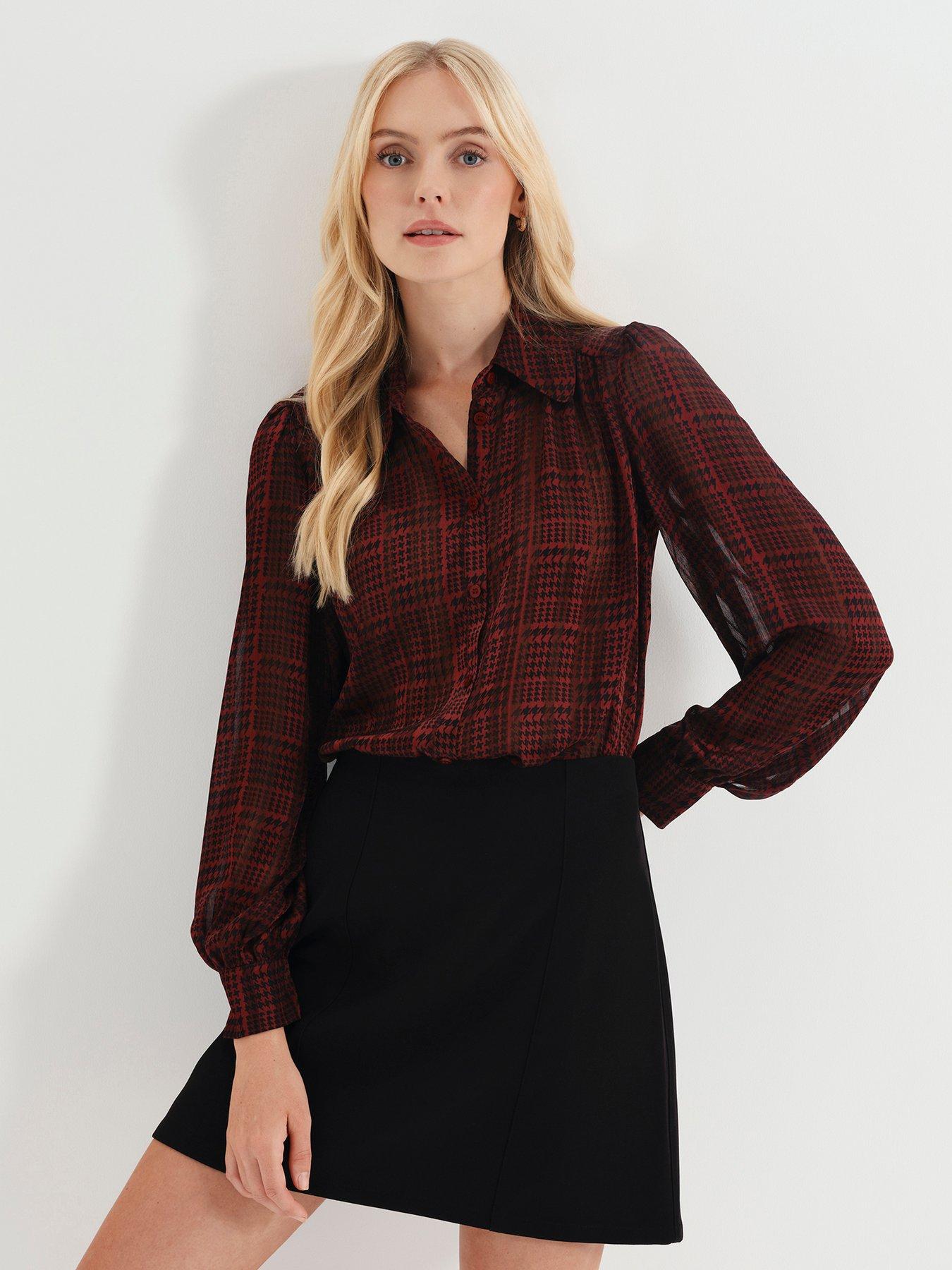 Image 6 of 7 of Finery Womens Melina Sheer Chiffon Satin Stripe Top - Red
