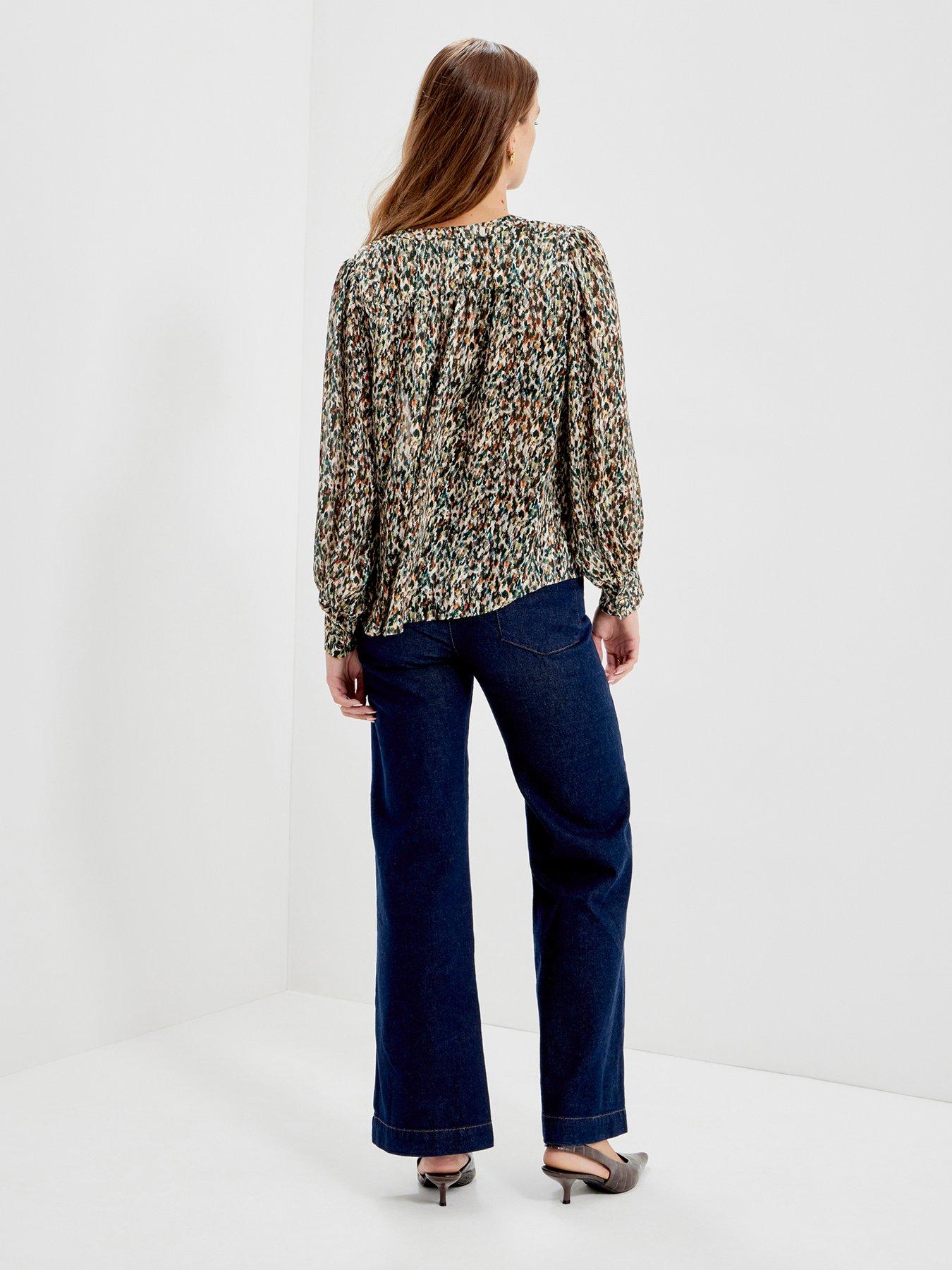 Image 2 of 7 of Finery Womens Lia Satin Stripe Chiffon Animal Blouse - Green