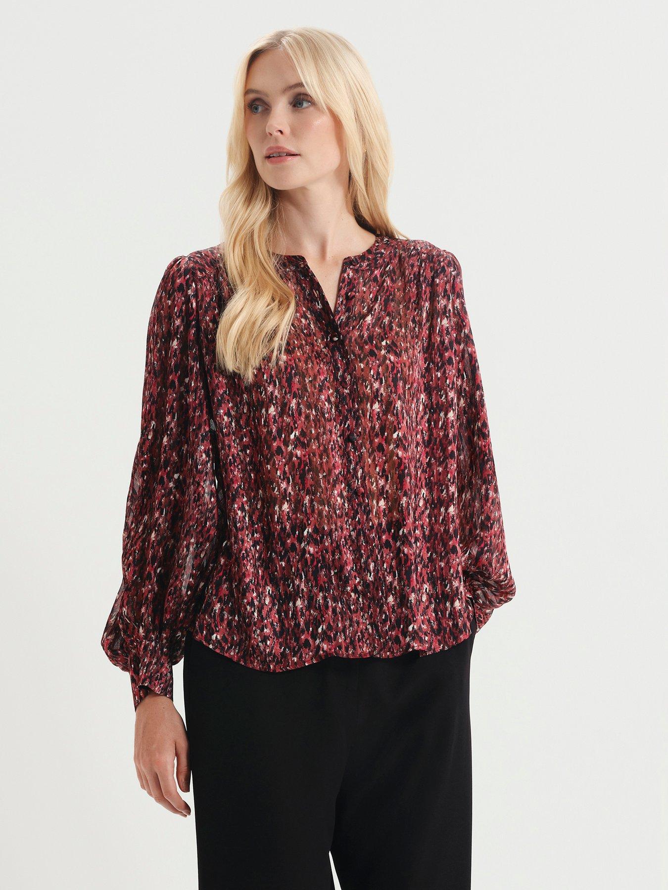 Image 1 of 6 of Finery Womens Lia Satin Stripe Animal Abstract Top - Red