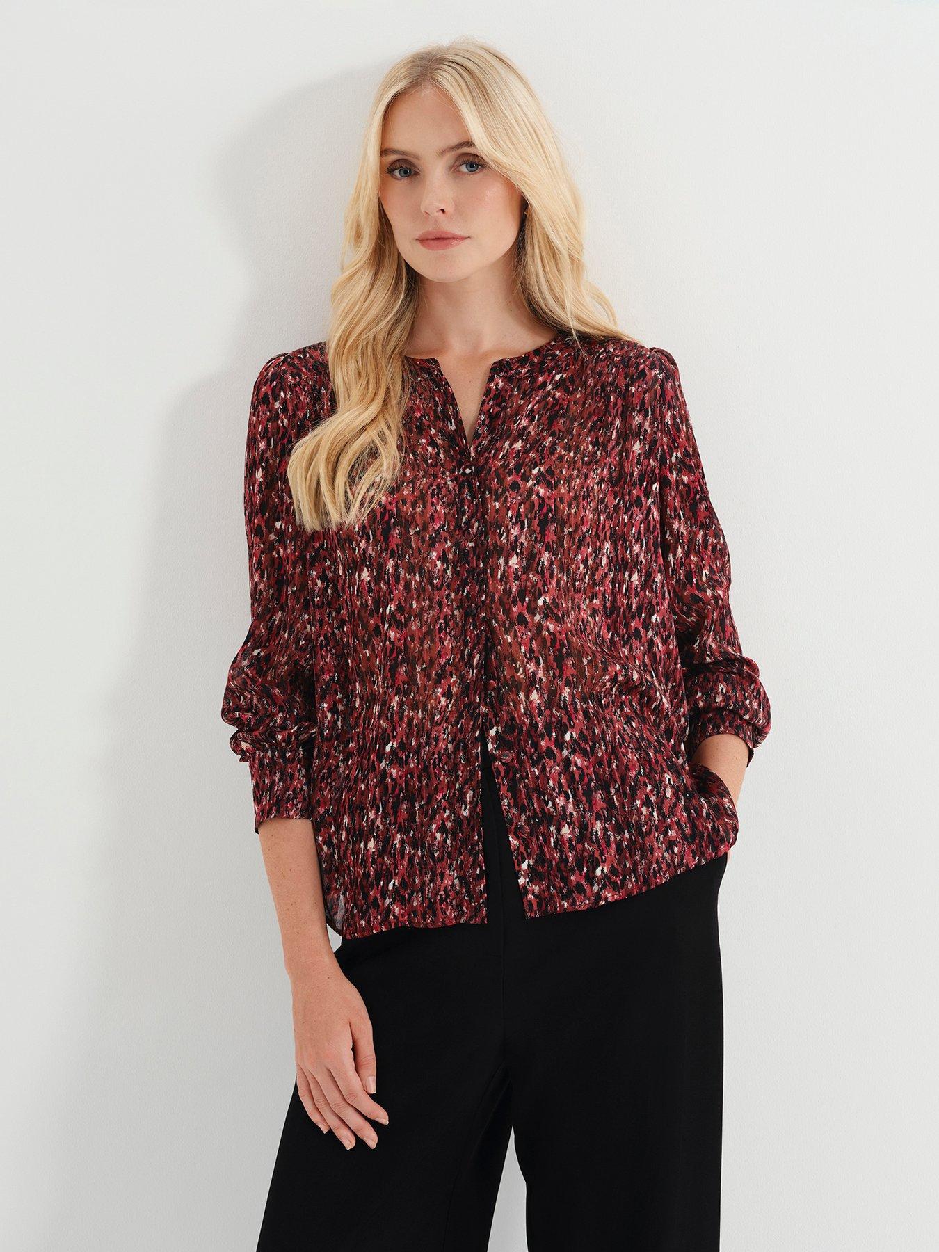 Image 4 of 6 of Finery Womens Lia Satin Stripe Animal Abstract Top - Red