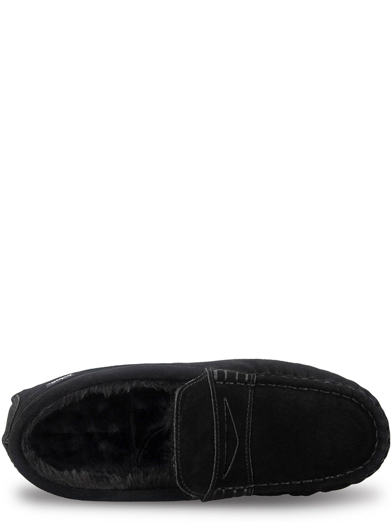 Image 3 of 6 of Totes Isotoner Mens Suede Moccasin Slippers With Faux Fur Lining - Black