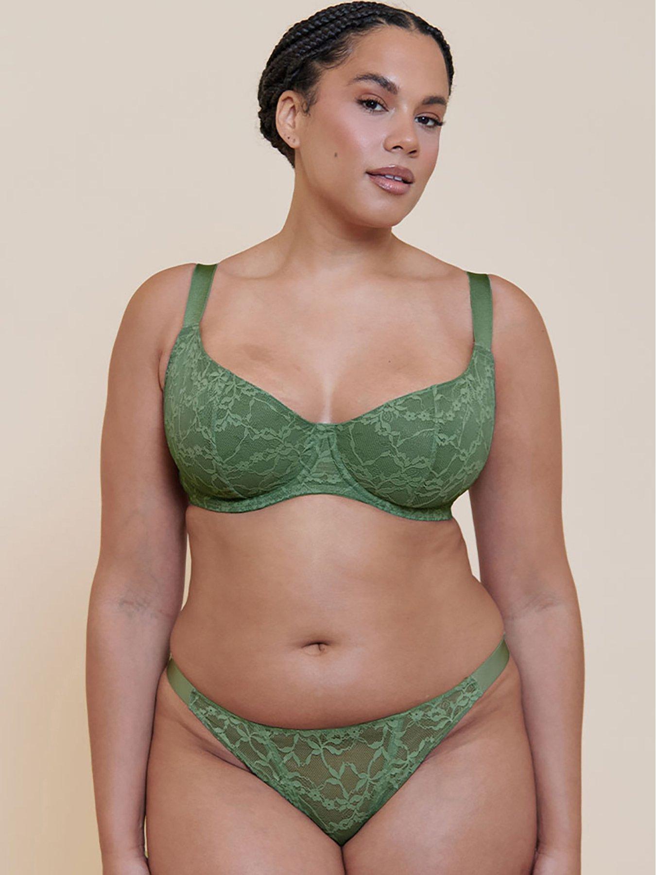 Image 3 of 6 of Curvy Kate Womens All Night Lace Stretch Tanga - Dusky Green