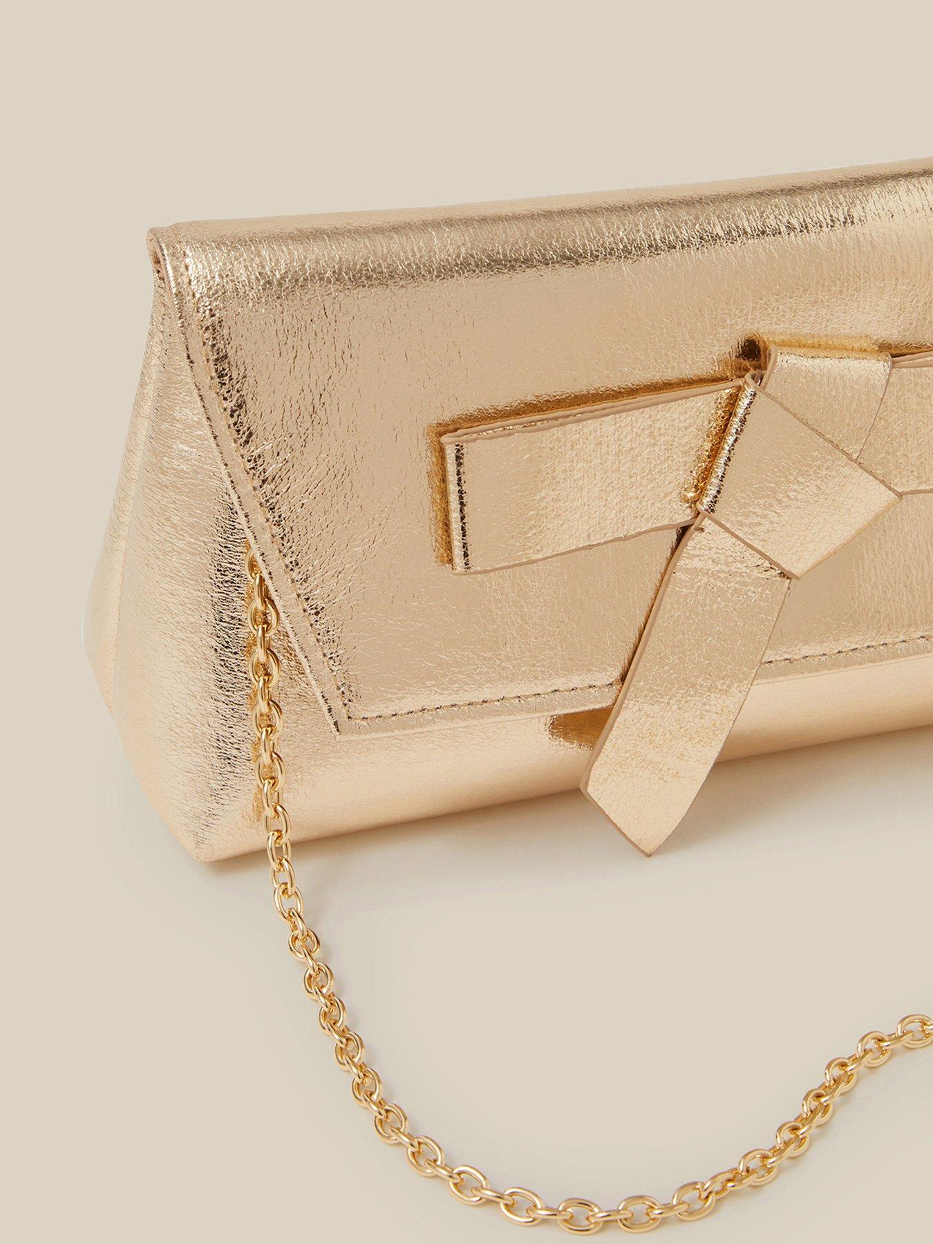 Image 4 of 4 of Monsoon Womens Pippa Bow Metallic Clutch Bag - Gold