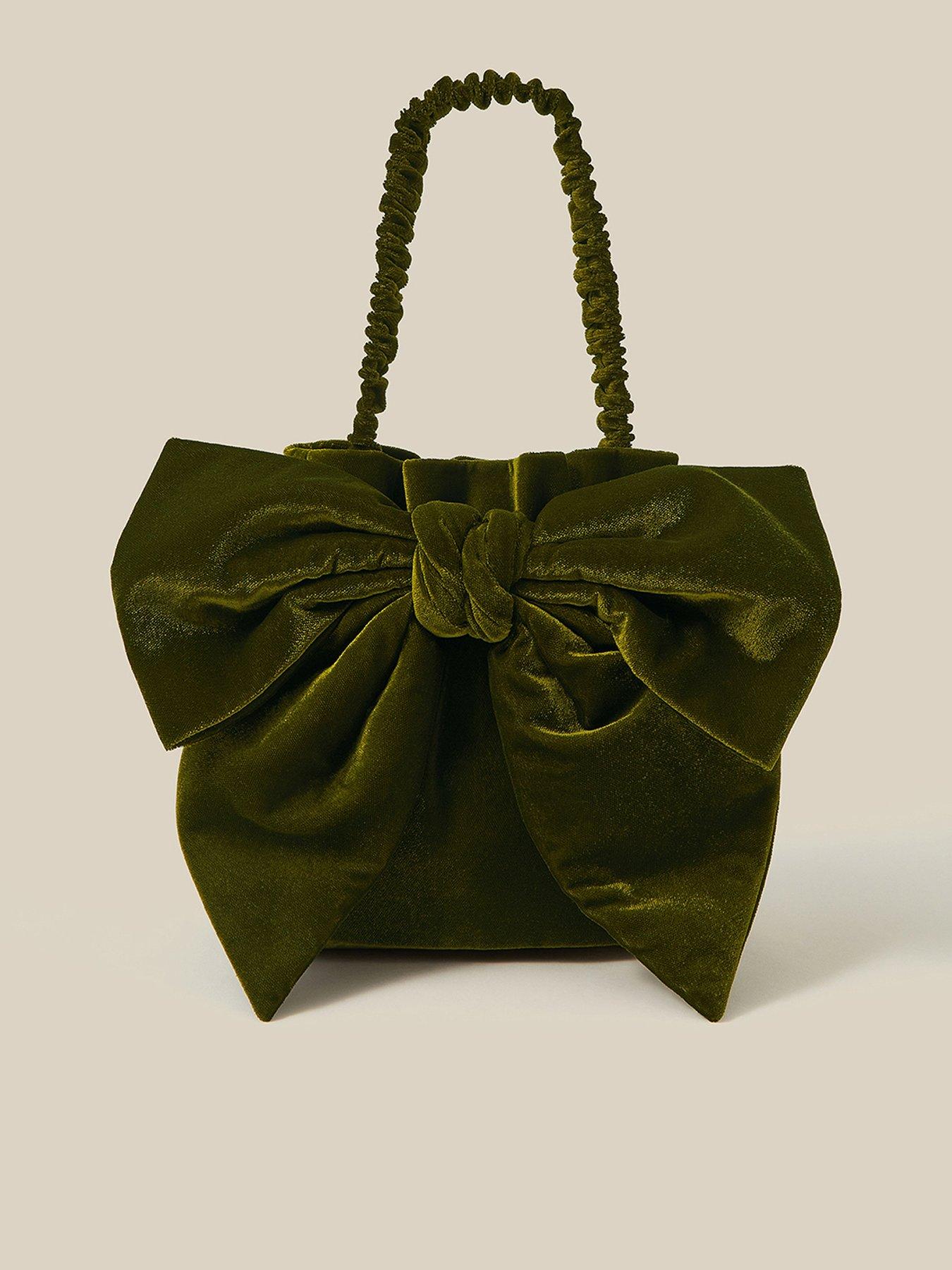 Image 1 of 4 of Monsoon Womens Ciri Velvet Bow Bag - Green