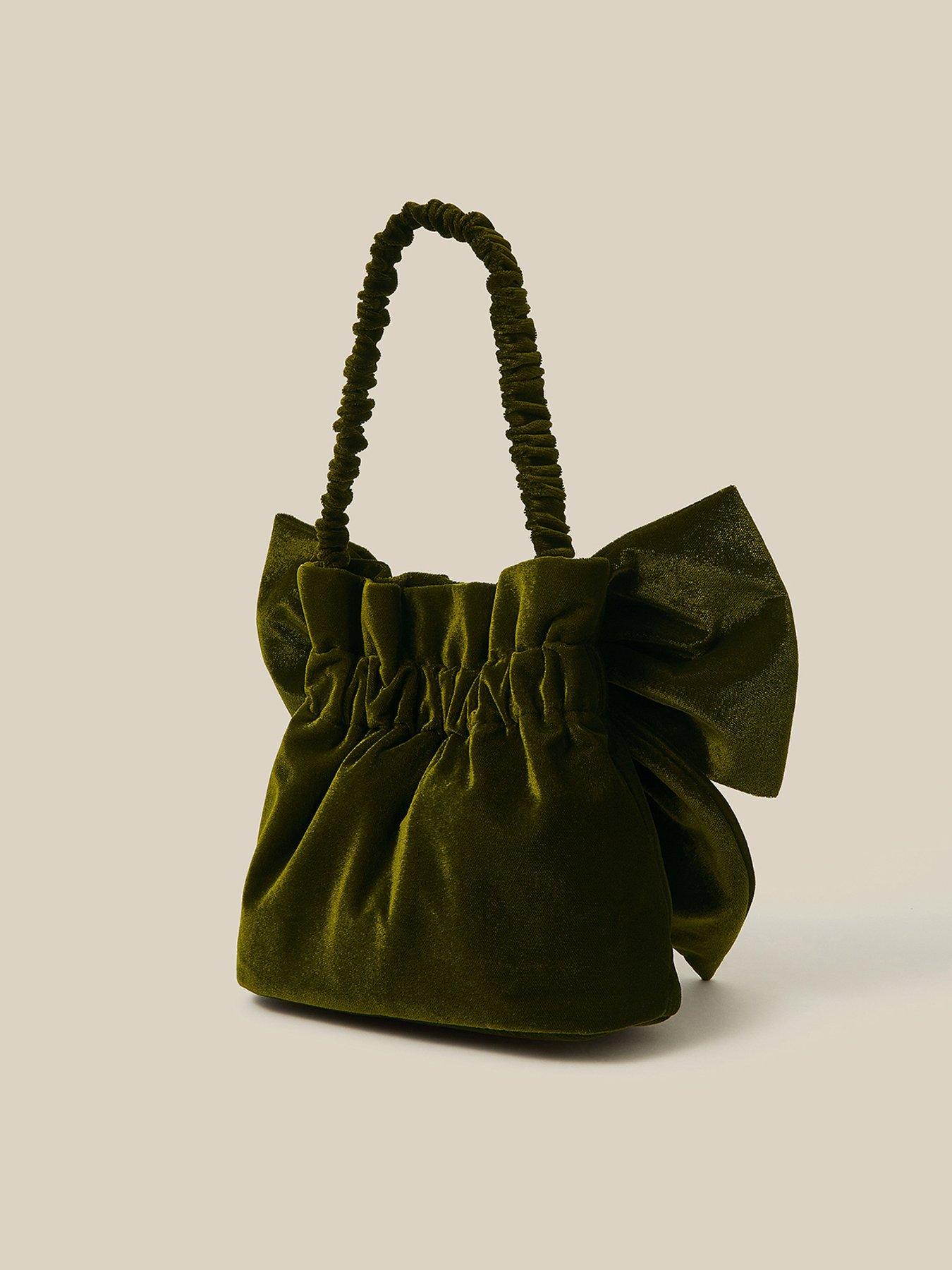 Image 2 of 4 of Monsoon Womens Ciri Velvet Bow Bag - Green