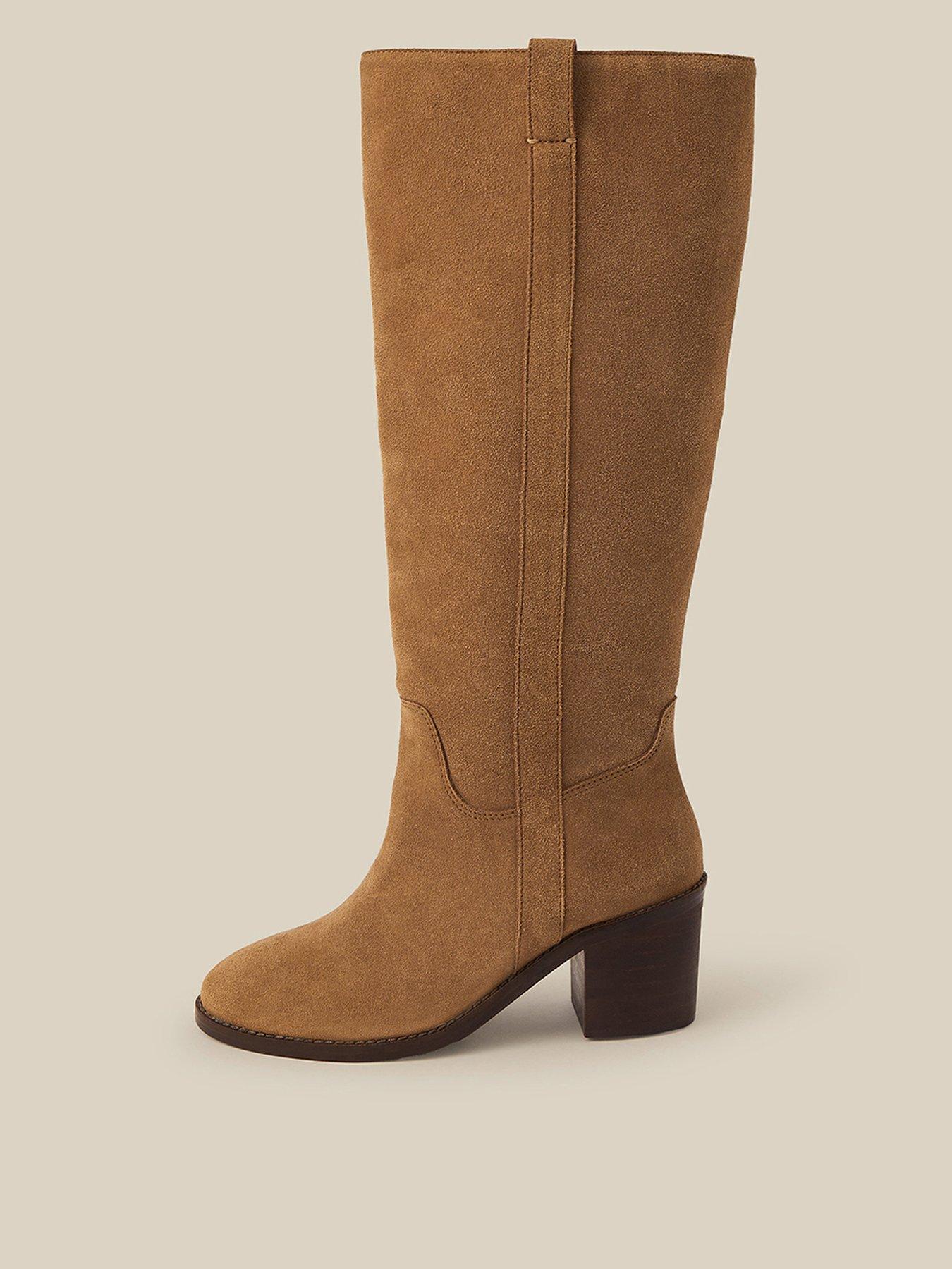 Image 1 of 3 of Monsoon Womens Isla Suede Block Heel Knee High Boots - Brown